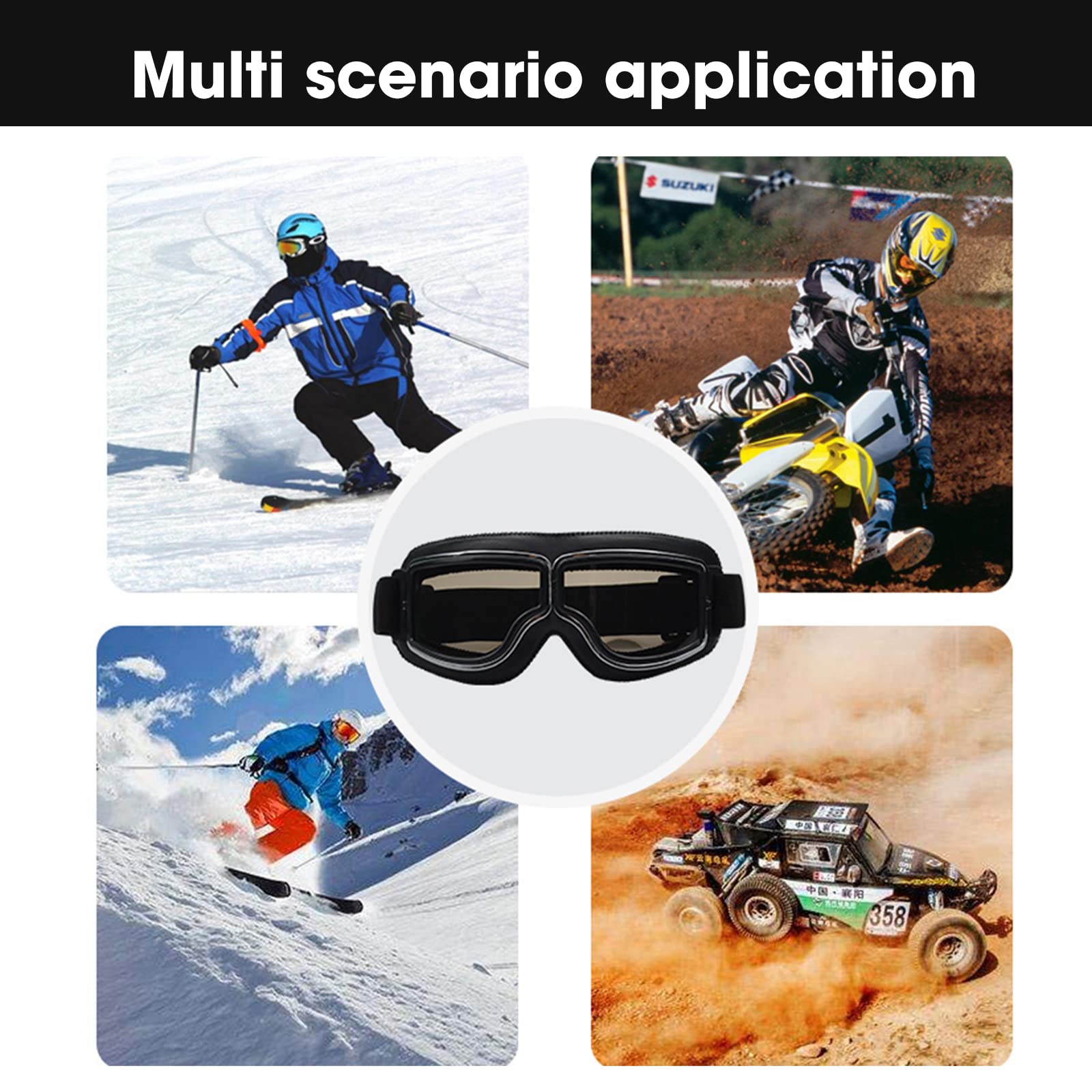 Weigudoc Gafas de moto de cuero PU, gafas de sol Vintage, gafas de sol a prueba de viento, cascos, gafas de Motocross para deportes al aire libre, montar a esquiar