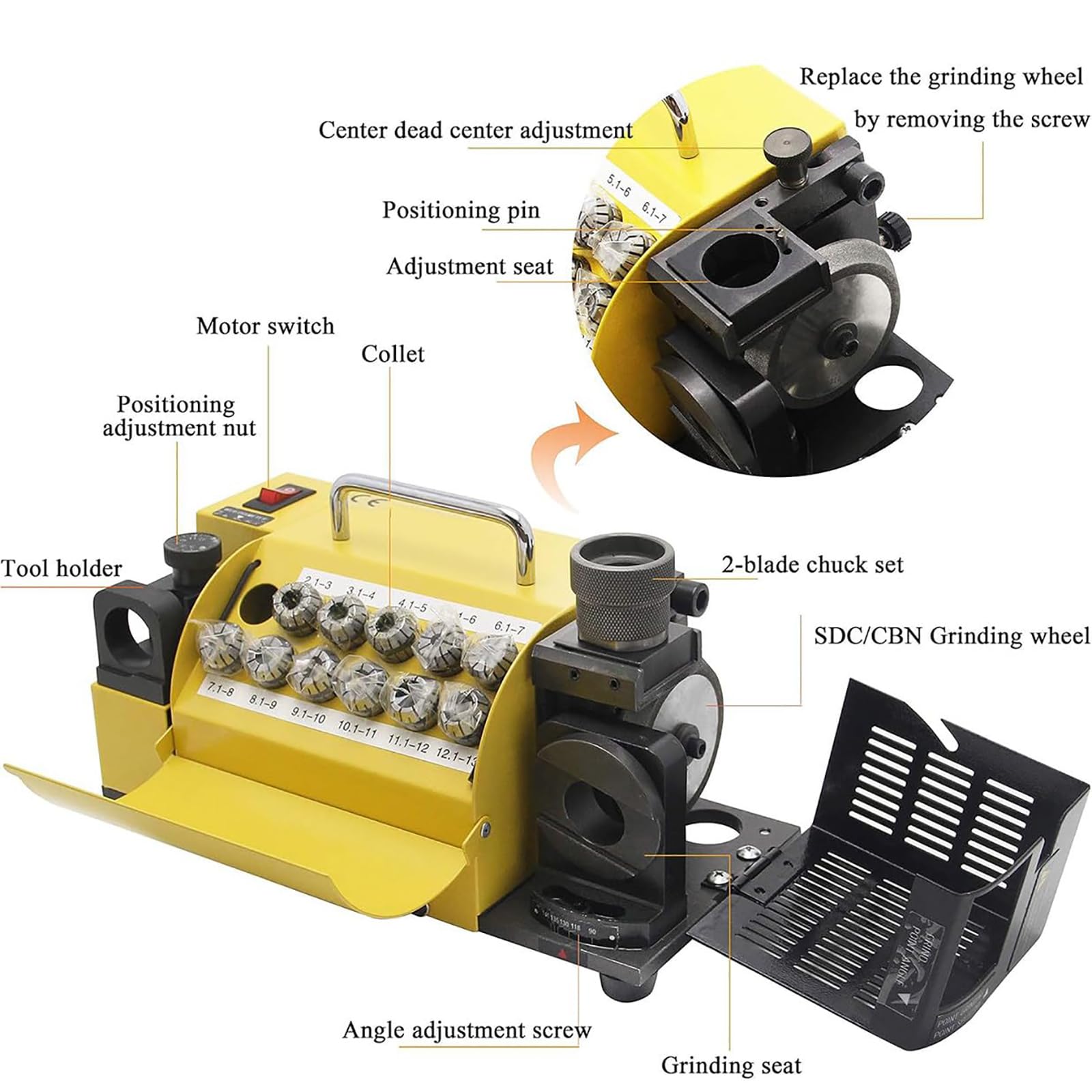 Elektryczna szlifierka do wierteł, przenośna ostrzałka wielozadaniowa z rozpraszaniem ciepła, usuwanie kurzu, wymienna tarcza szlifierska, łatwa obsługa