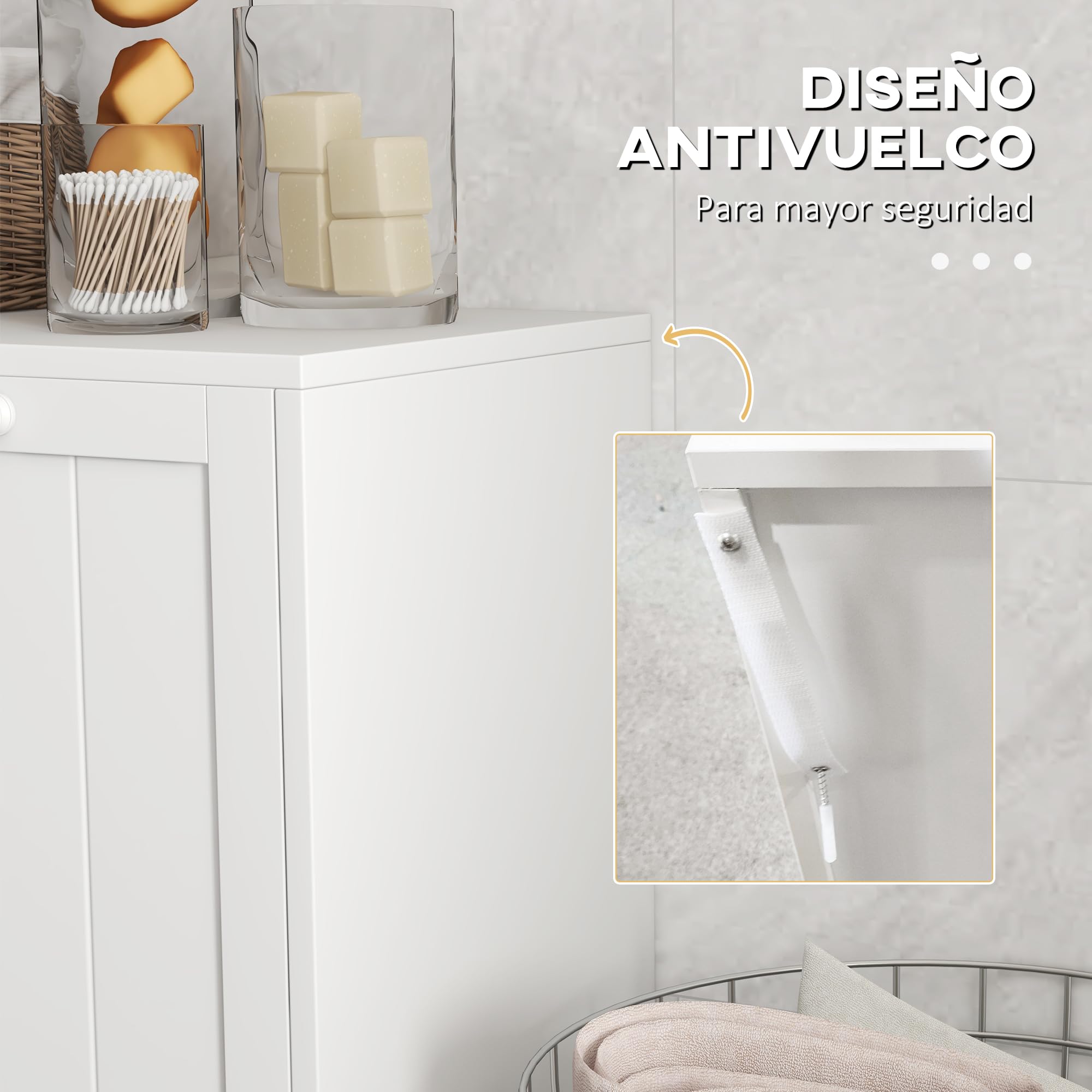 kleankin Armario de Baño con Cestos Ropa Sucia Blanco 66x33x68 cm | Mueble Ropa Sucia, 2 Compartimentos, Ideal para Lavandería