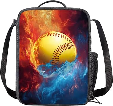 Cool Baseball Insulated Lunch Box for Boys, Custom Lunch Bag for School 10-12 Travel Picnic Hiking Beach, Waterproof Leakproof Portable Fits Most Bento Boxes