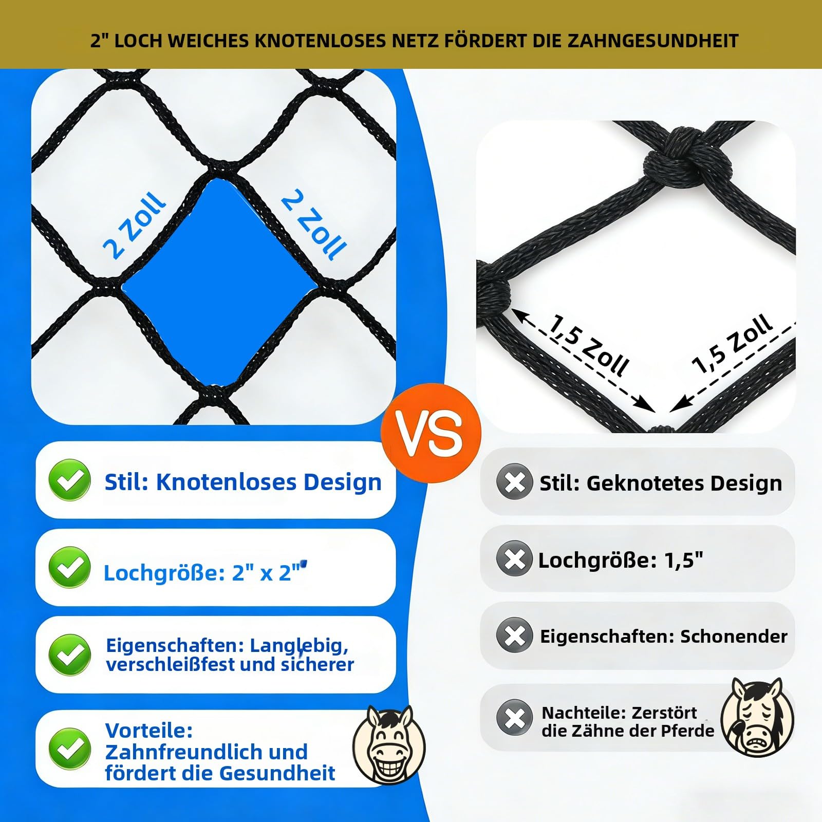 Heunetz für Pferde,Rundballen-Netz, ø 150 cm, Höhe 150 cm, Maschenweite 5x5cm, Engmaschiges Futternetz für langsames Fressen,Stabiles Heunetz für Pferde zur artgerechten Fütterung