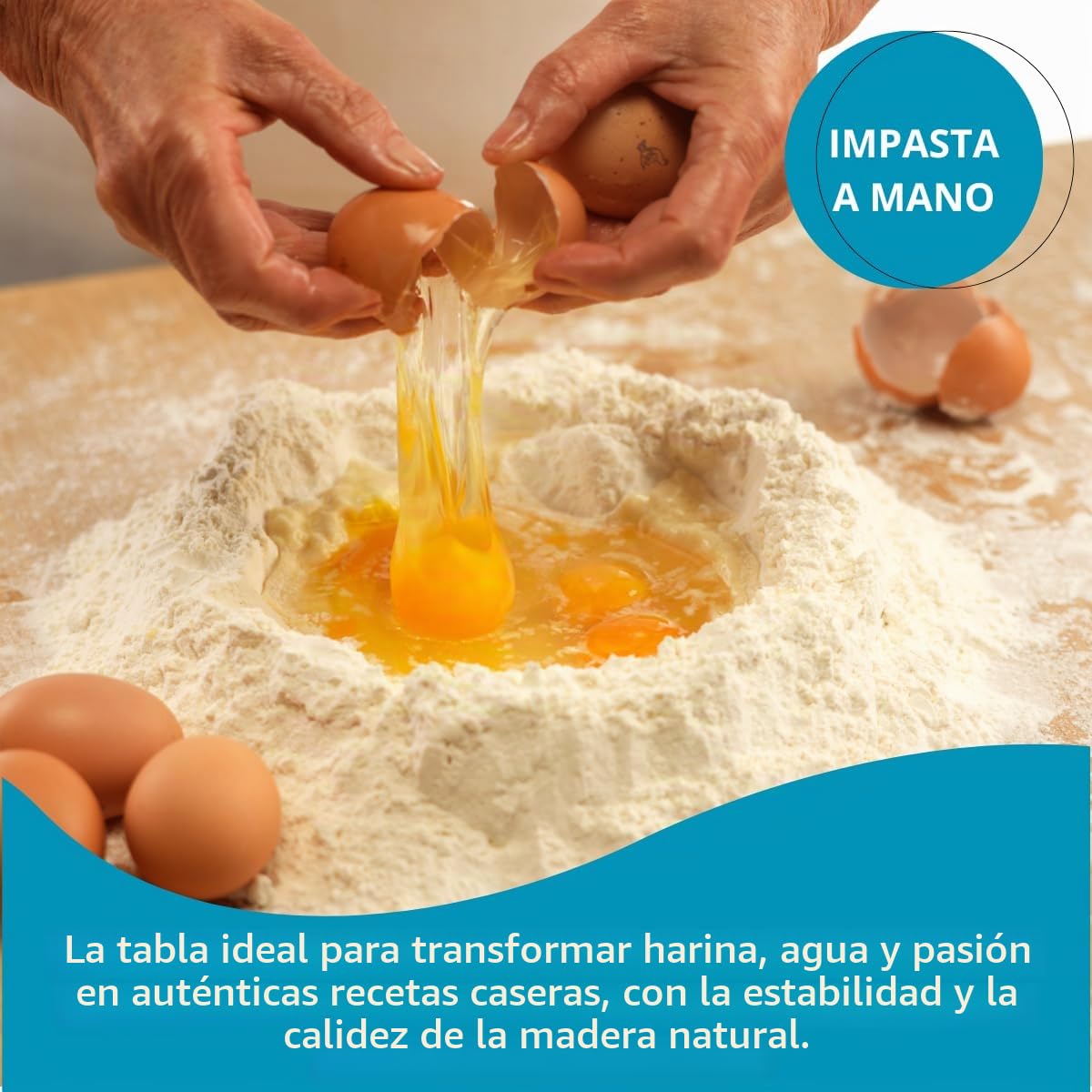 TOMAINO - Tabla para amasar de madera de abedul - Tabla para la pasta, pizza y pasteles (90 x 50 cm)