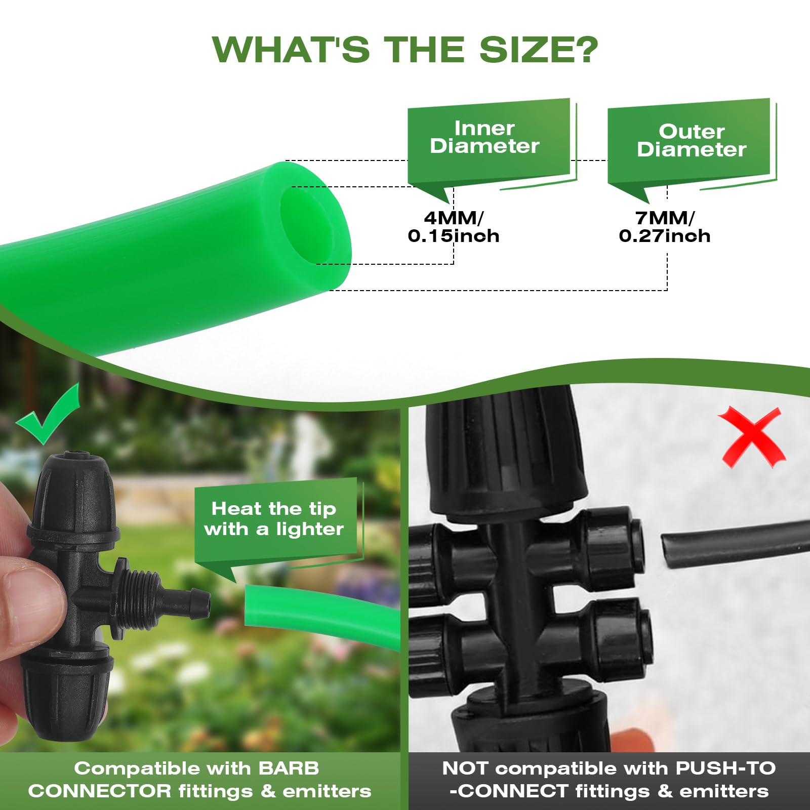 Manguera de riego por goteo de 1/4 pulgadas, manguera de distribución en blanco verde, perfecta para sistema de tuberías de riego de jardín, hidroponía, tubos de nebulización (500 pies)