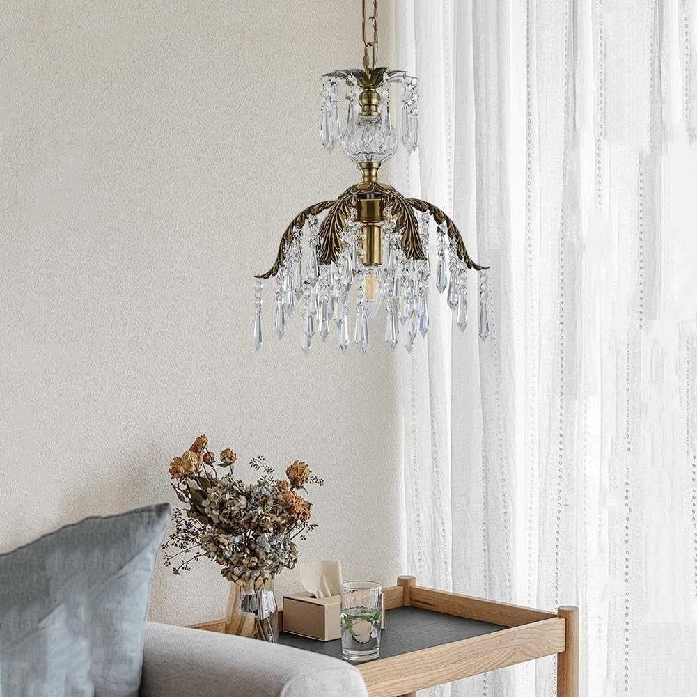 Antique Crystal Pendant Light Vintage Crystal Branch Chandelier French Country Mini Chandelier Rustic Farmhouse Crystal Chandeliers Leaf Hanging Lamp for Foyer
