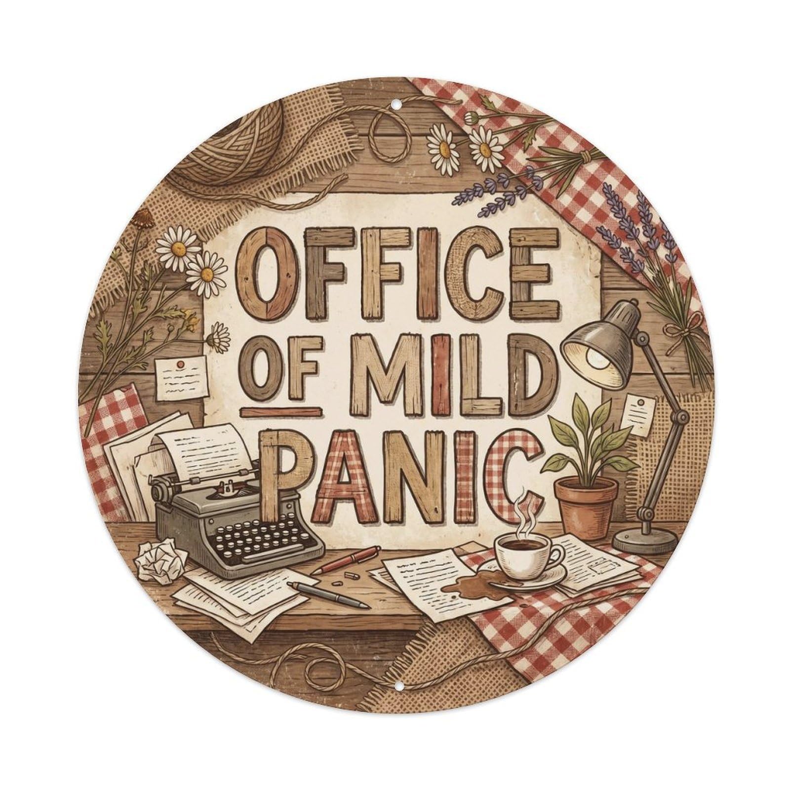 Olhnbad Style Office Mild Panic Typewriter Desk Farmhouse Quote Metal Tin Sign