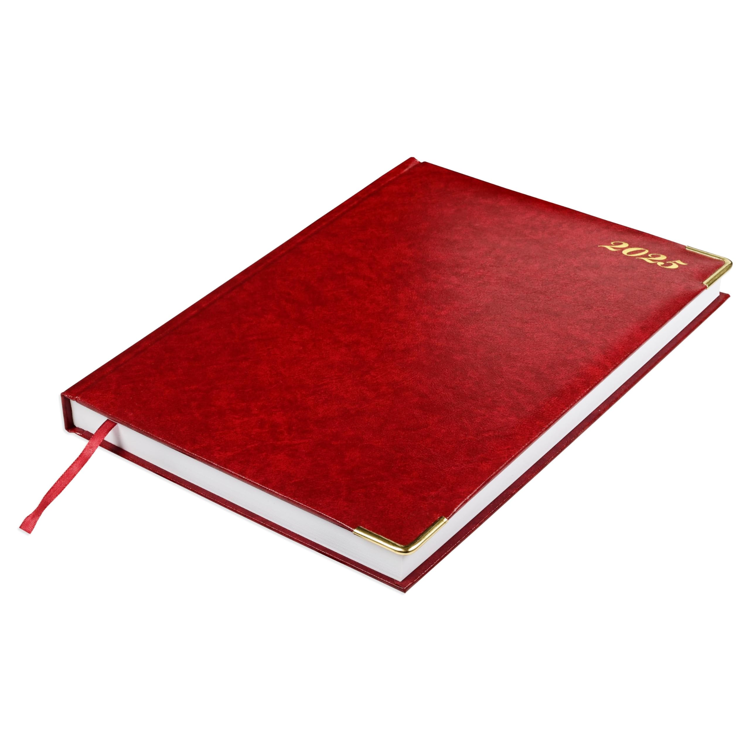 FIS® 2025 Executive Daily Diary, Padded Cover Vinyl Material, Size(20x26.7cm), English, Maroon Color-FSDI88E25MR