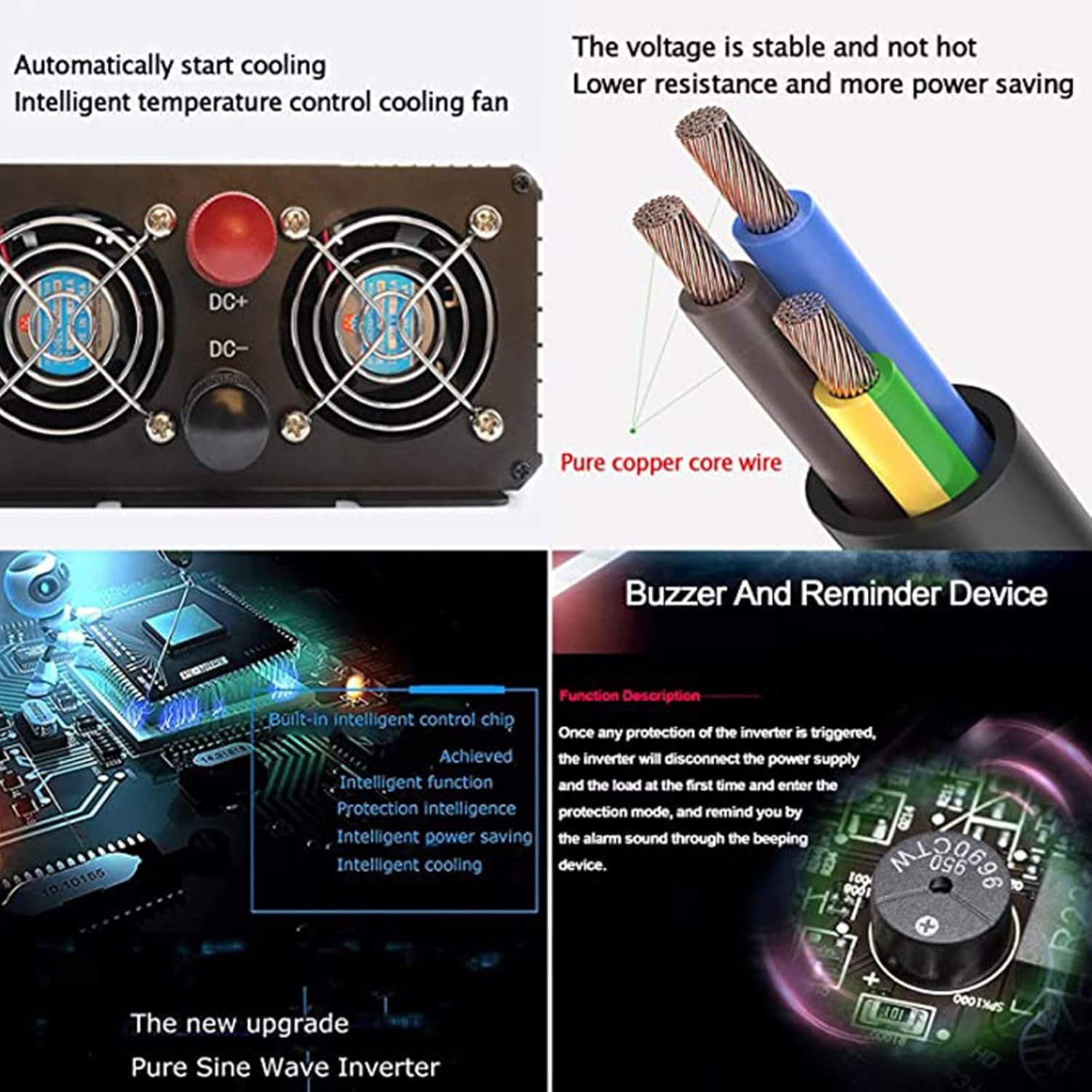 High-Power DC to AC Inverter with LCD Display and AC Outlets for Solar Systems, Cars, Trucks, Boats, and RVs