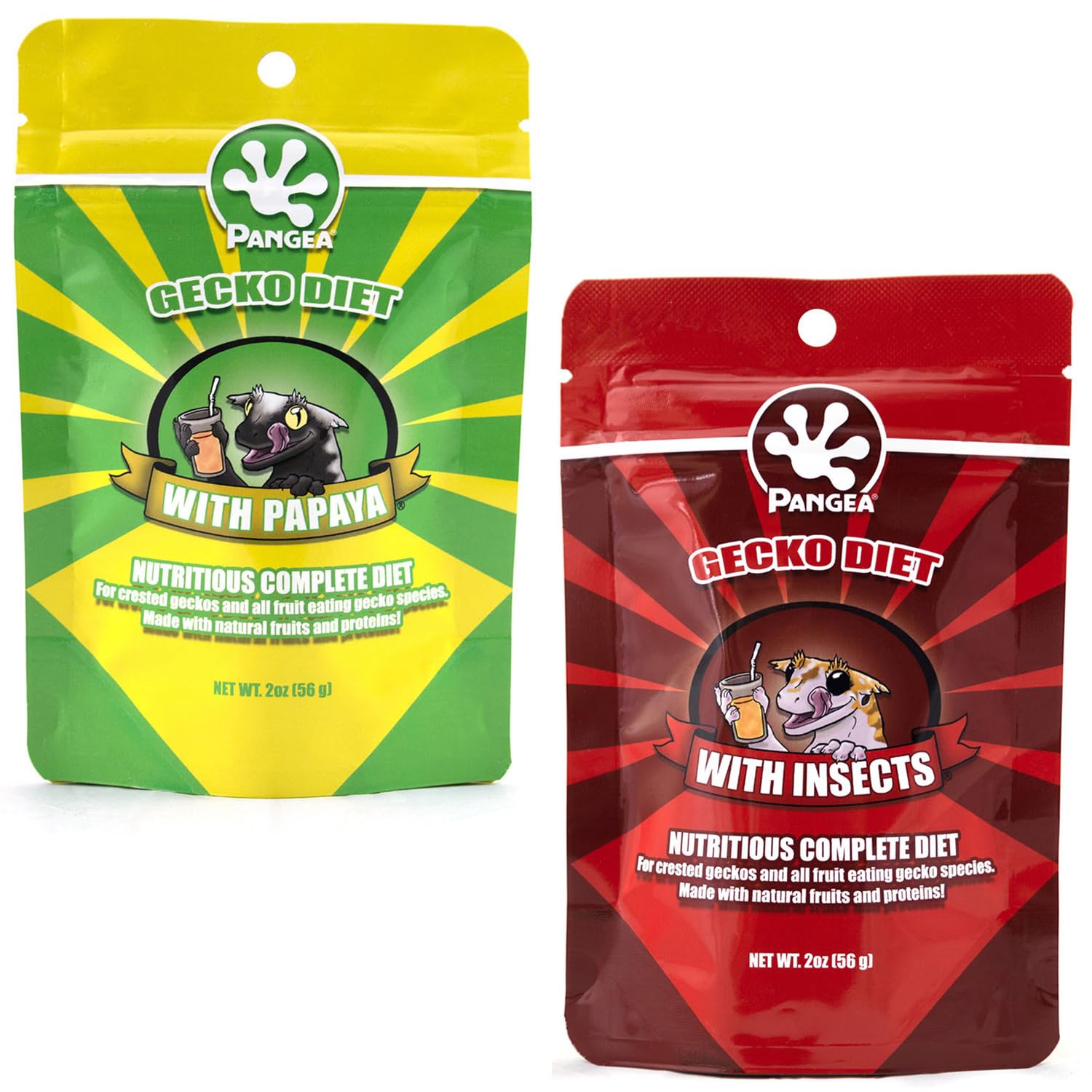 Pangea Gecko Diet Fruit &amp; Papaya Bundle - 2oz Fruit &amp; Insects and Papaya Mix
