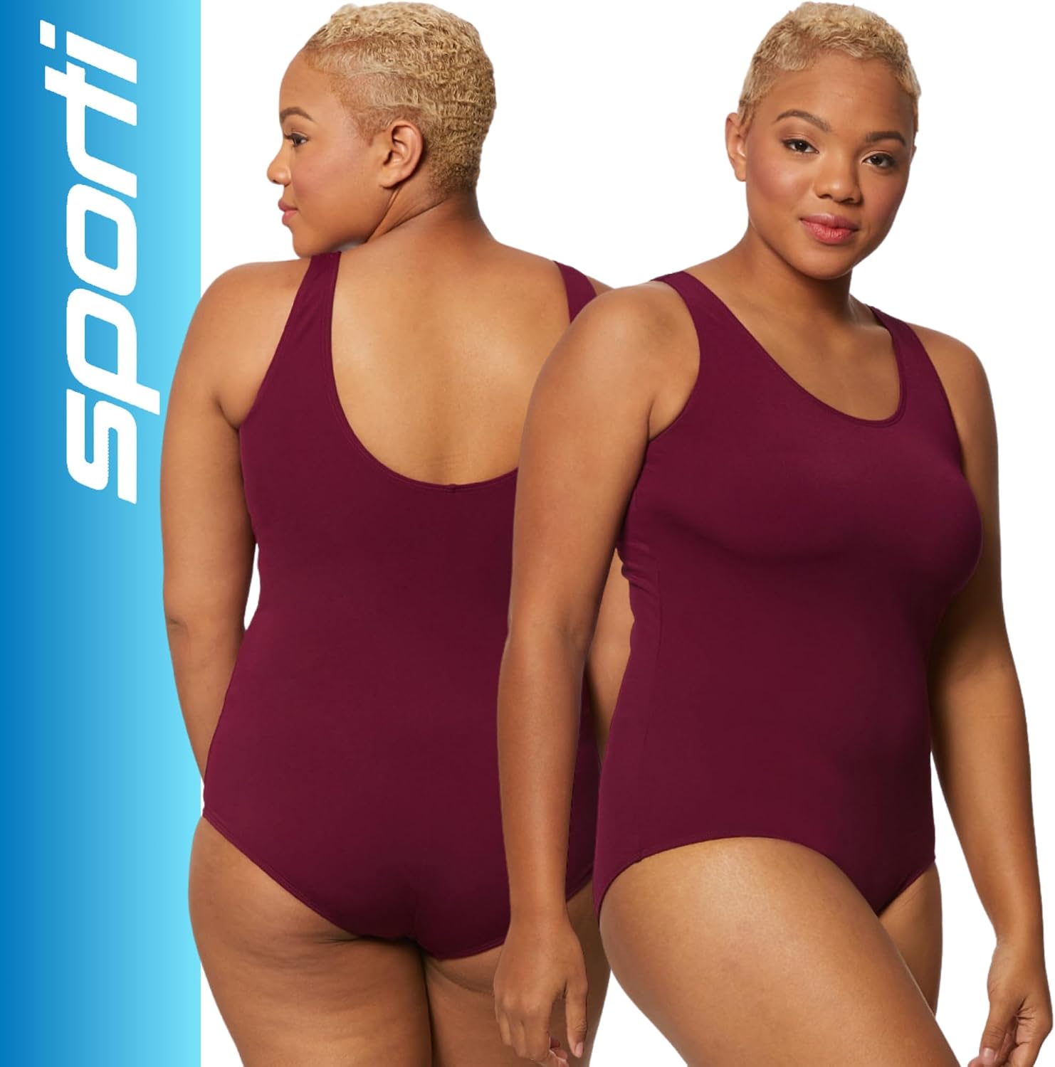 Sporti Plus Size Women's One Piece Swimsuits Conservative Cut, Hydrolast Tech, Printed Bathing Suit, Girl Leg Swimsuit Women