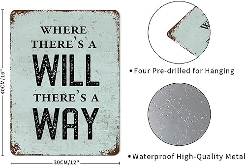 Miniatura 4 de Letreros de metal vintage elegantes de 12 x 16 pulgadas, con citas positivas de «Where There's a Will There's a Way», de aluminio, con citas