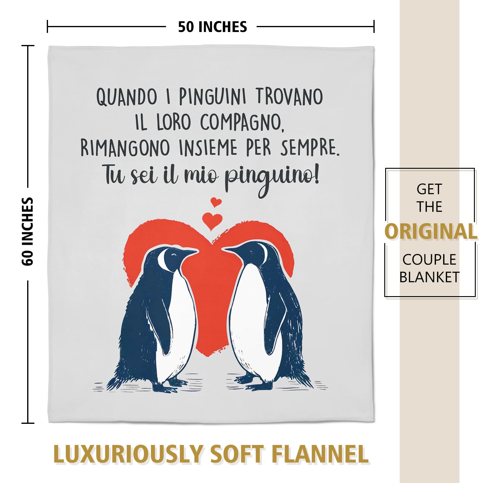 Coperta Pinguino Craftique - Regalo Romantico Per Coppie 153x127 Cm - Foto 8