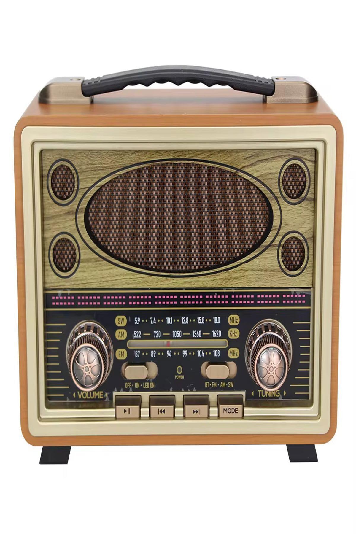 Ultratekno M-2027BT Gerçek Ahşap Eskitme Kaplama Radyo Fm Am Sw USB Tf Aux Destekli Bluetooth Hoparlör, Turuncu