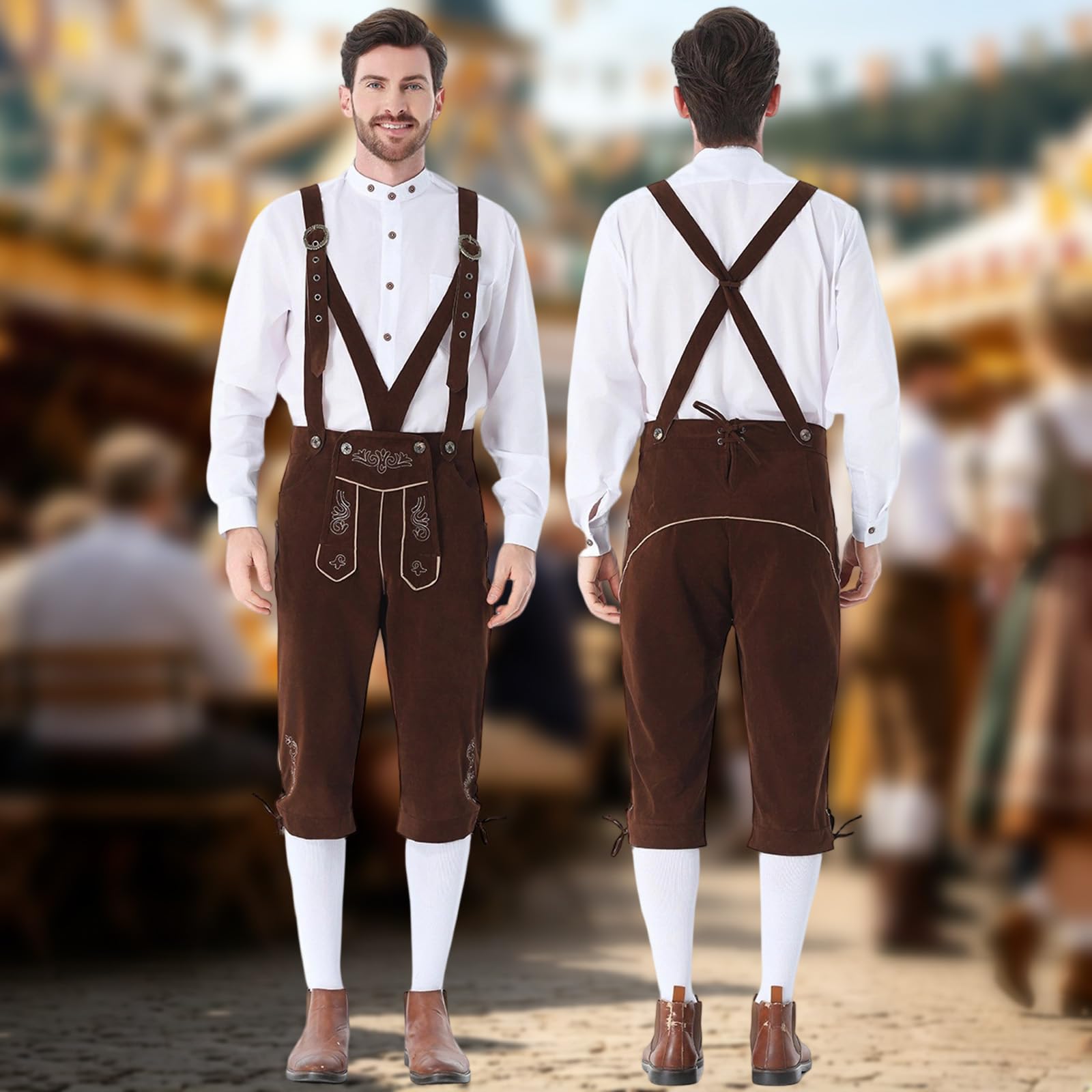 Oktoberfest Herren Outfit, traditionelle bayerische Hosenträgerhose für Erwachsene, Trachtenoptik mit stabiler Verarbeitung, perfekt für Herbstfestveranstaltungen, Festparaden und Cosplay-Anlässe