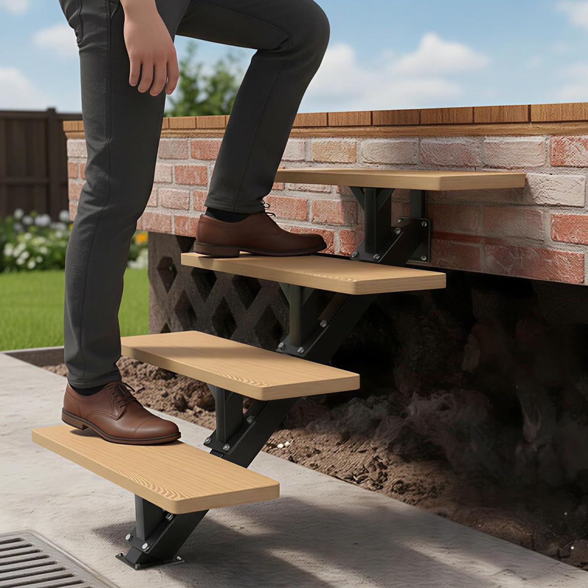 3 montanti in metallo per scale, montanti in acciaio per altezza del ponte di 54,1 cm con fori pre-forati, robusti, capacità di carico 227 kg, montanti per scale da esterno per ponte, veranda, patio