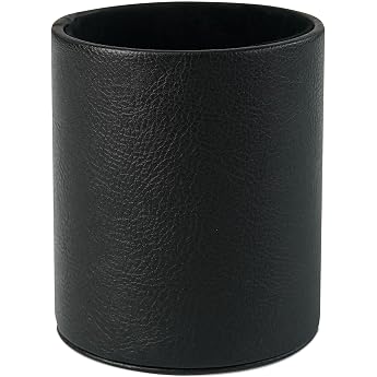 The round PU leather pen holder is suitable for storage pens make-up brushes eyebrow pencils and artificial desktop plants black