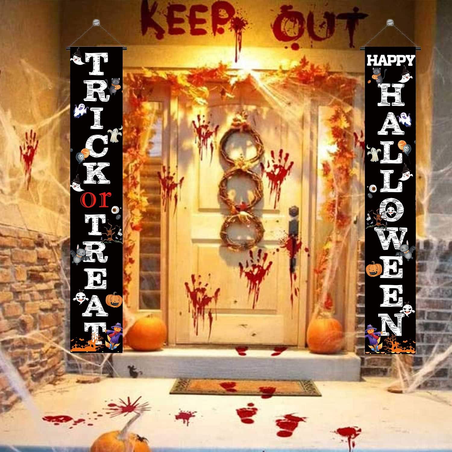Buy 2 get 3 Happy Halloween Trick OR Treat Hanging Banner Porch Sign Pumpkin Ghouls Bat Cat Pattern Backdrop Flag for Indoor Outdoor Wall Door Decoration Happy Halloween Party Decorations 72x12 One-Day Sale: Up to 40% Off Happy Halloween Trick OR Treat Hanging Banner Porch Sign Pumpkin Ghouls Bat Cat Pattern Backdrop Flag for Indoor Outdoor Wall Door Decoration Happy Halloween Party Decorations 72x12