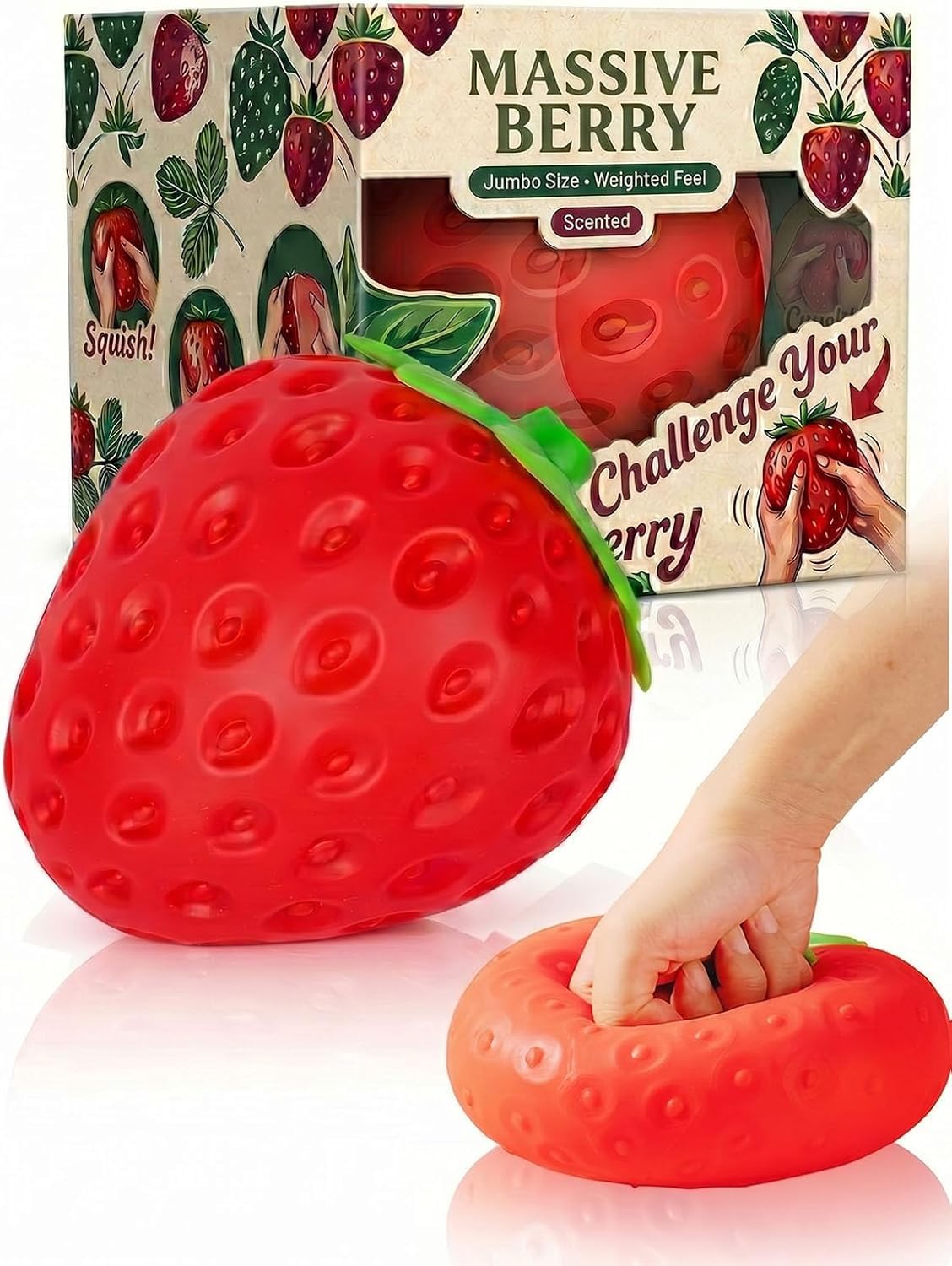 Photo 1 of Squishy Squeeze Strawberry Giant Jumbo Big 7 Inch Slow Rising Stress Ball, Realistic Fruit Squeeze Toy for Relief, Adults Kids Sensory Fidget Strawberry Squishy Gifts Party Favor(7 Inch Red)