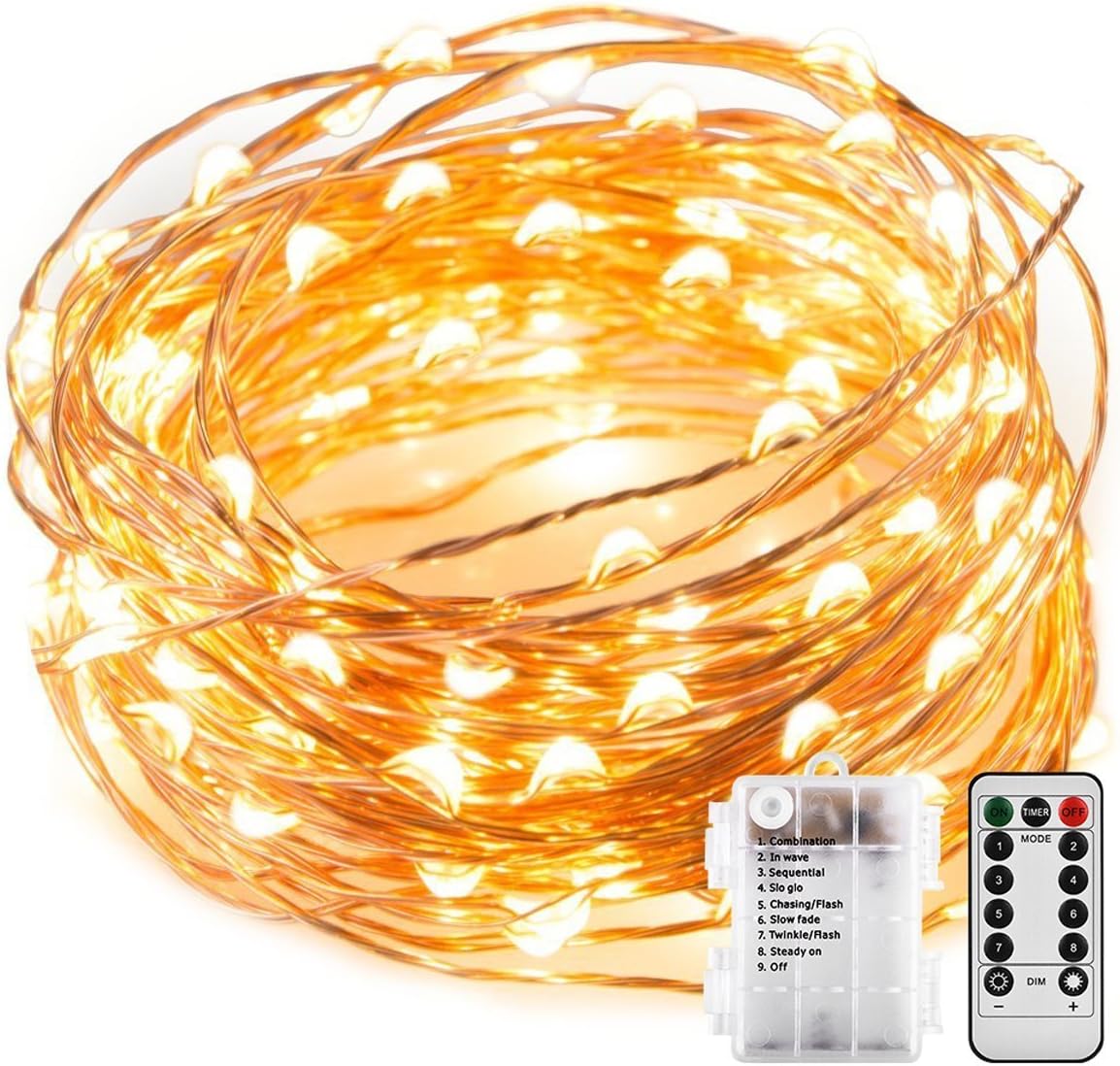 LTETTES 5 Meter 50 Led Battery Powered Waterproof Copper Wire Warm White Led Fairy String Lights with Remote Control for Home Bedroom Decorations Lights. Wedding, Diwali, Christmas Tree Lights