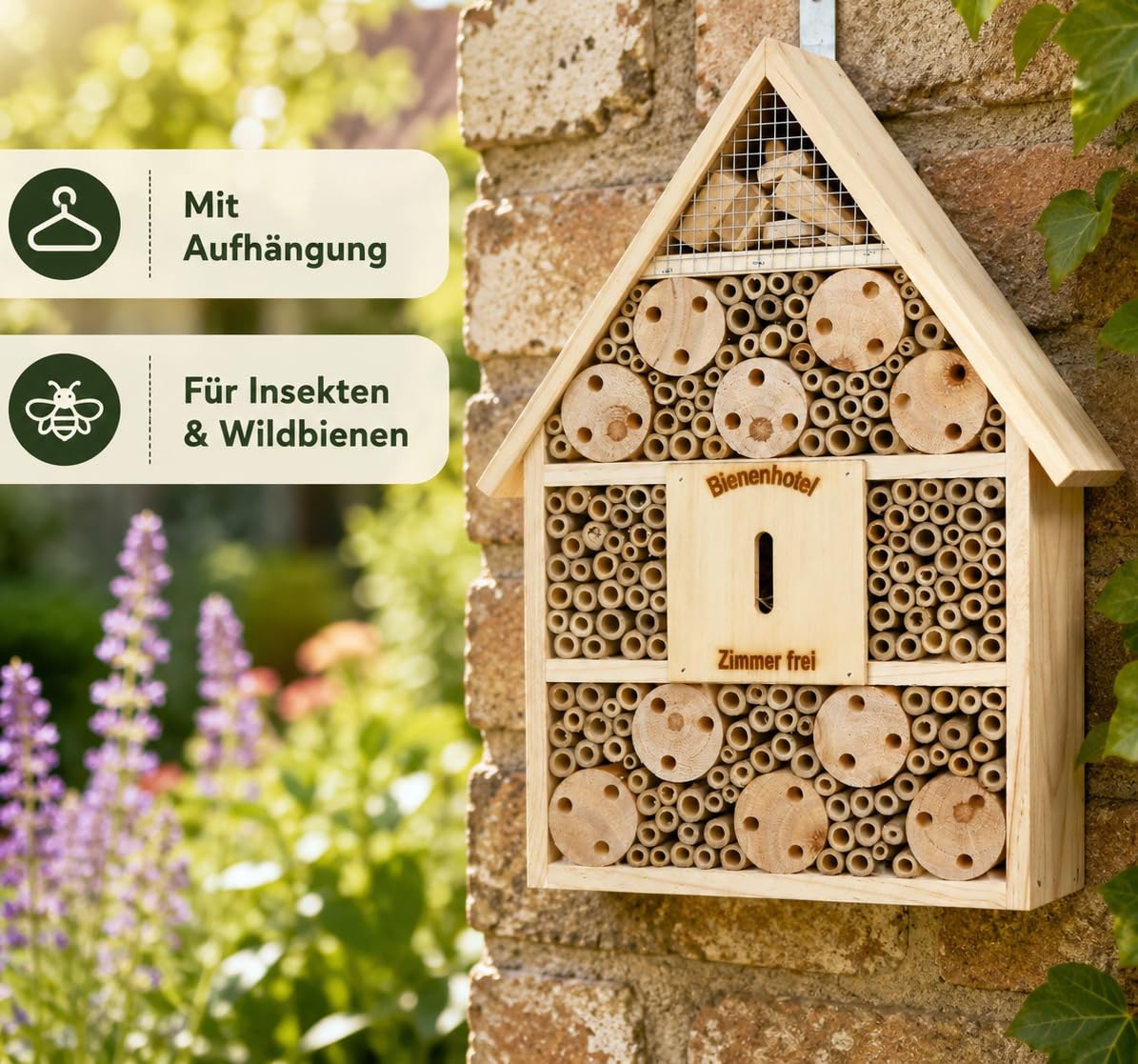 CULT at home Insektenhotel und Nistkasten Höhe 38 cm - Schmetterlingshaus Marienkäferhotel Bienenhotel aus Holz