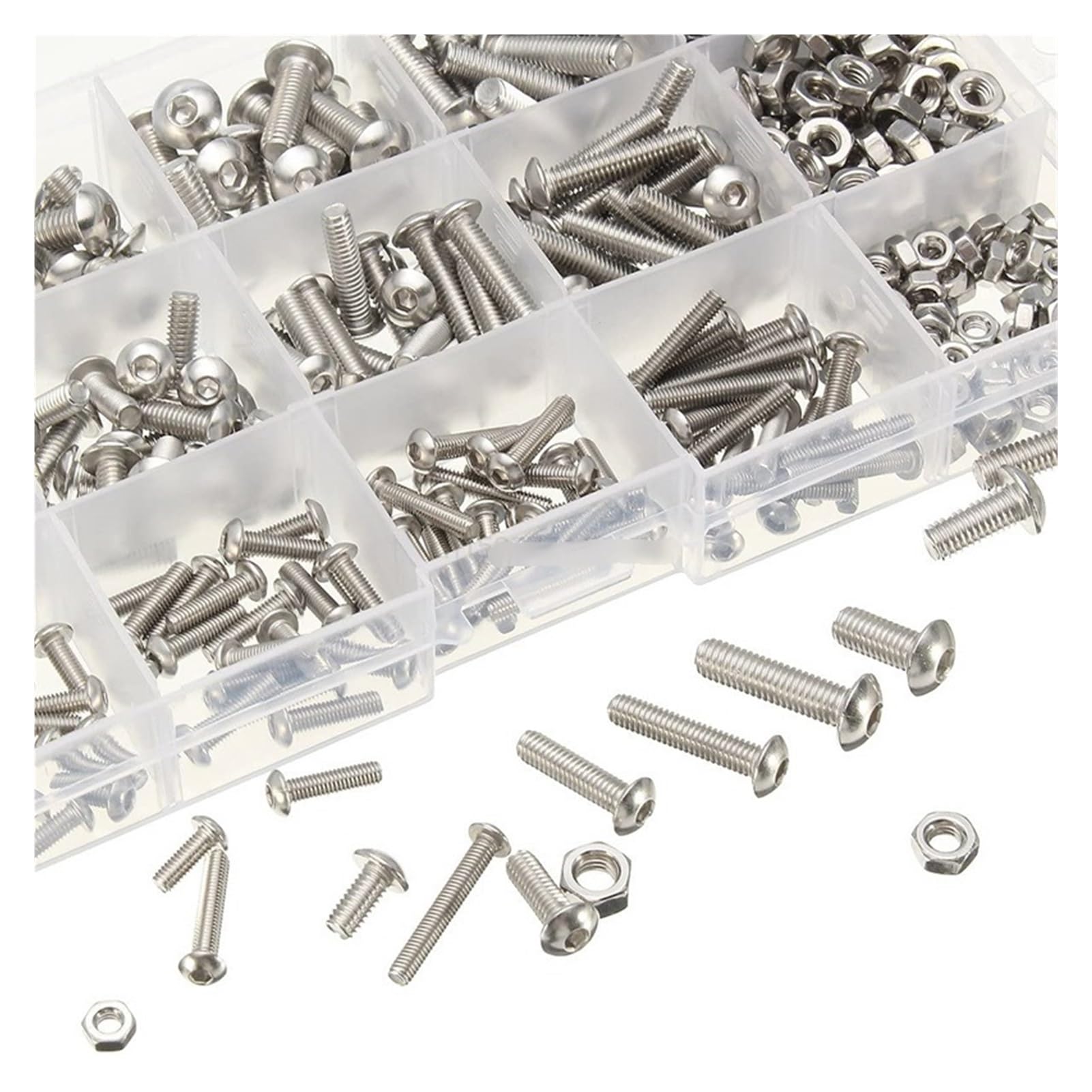 440-teiliges Schrauben- und Muttern-Set, M3, M4, M5, Edelstahl, Innensechskant, Halbrundkopfschrauben, Schrauben, Muttern, Sortiment, Kit, Schraube