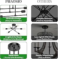 Vista 5 de Lámpara de araña Sputnik moderna con 6 bombillas T64, lámpara de techo semiempotrada de 22 pulgadas, iluminación de mediados de siglo de 6 luces