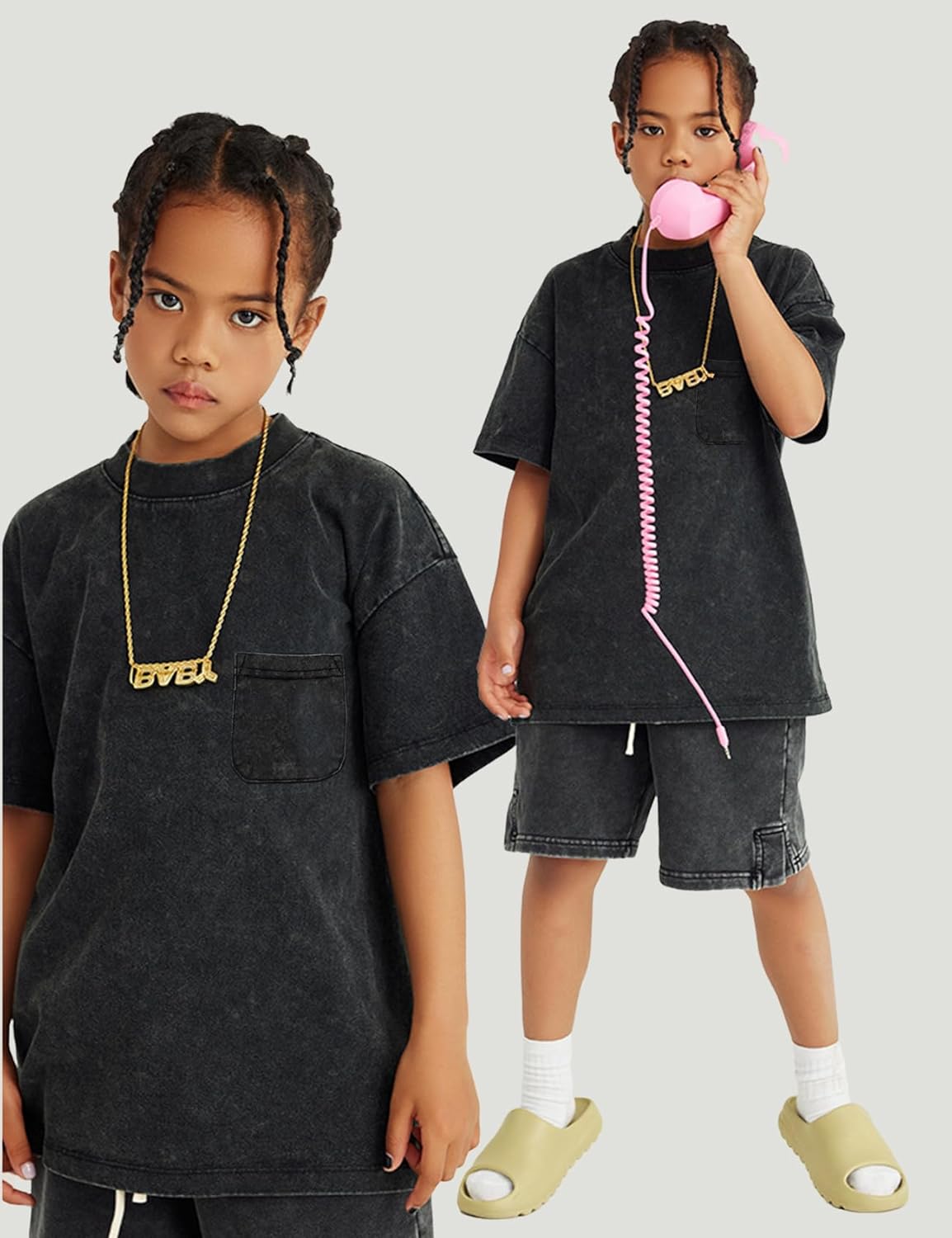 Yimoon 3 Pack Boys Tshirts Kids Oversized T Shirts Cotton Acid Wash Loose Fit T-Shirts Basic Tee Shirts 5-12Y