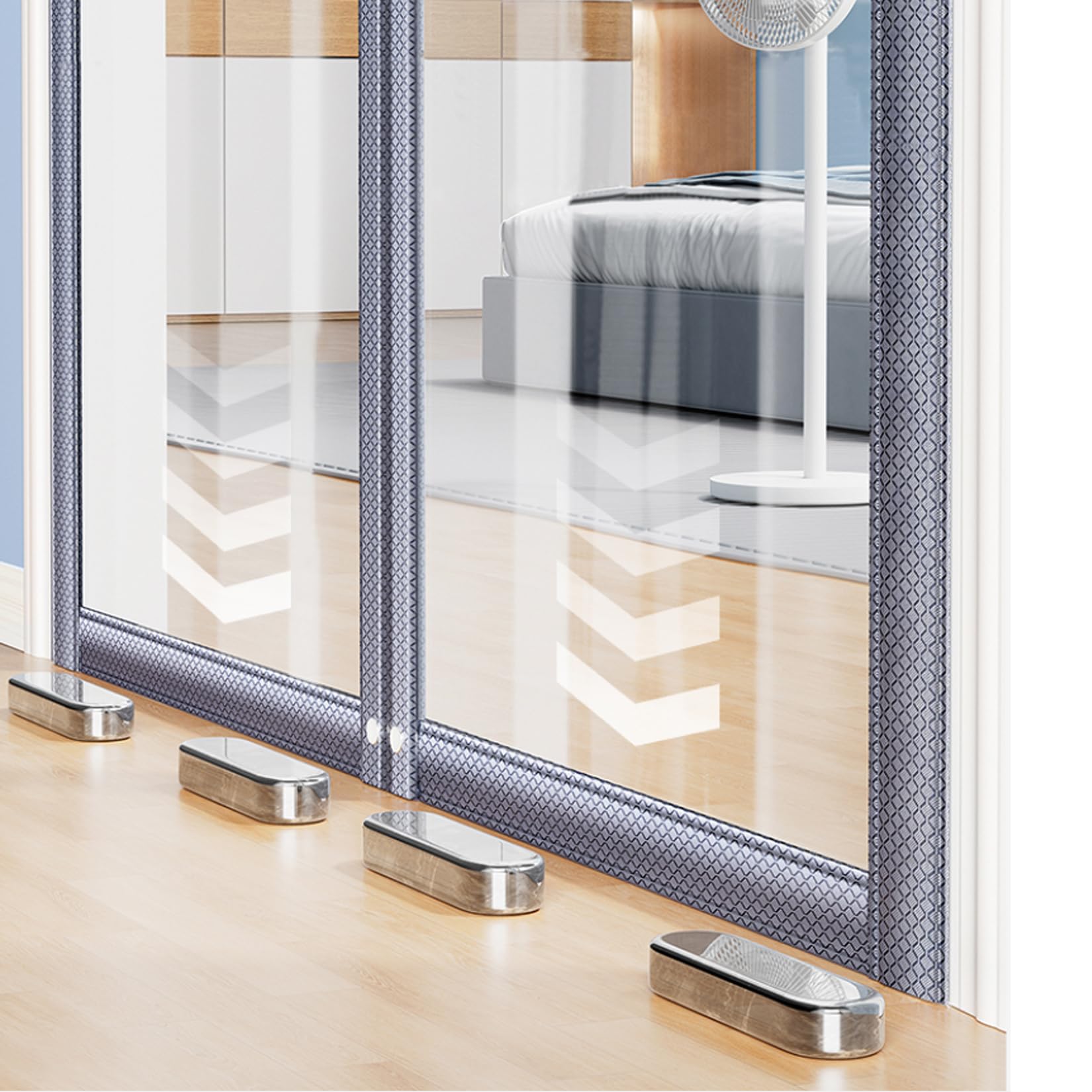 Rideau de Porte Isolation Thermique,Rideaux Anti Froid en Hiver,Couverture de Porte Entrée Transparent Panneau Imperméable Coupe-Vent,Fermeture Automatique,sans Percage (80cm x 220cm,Gris)