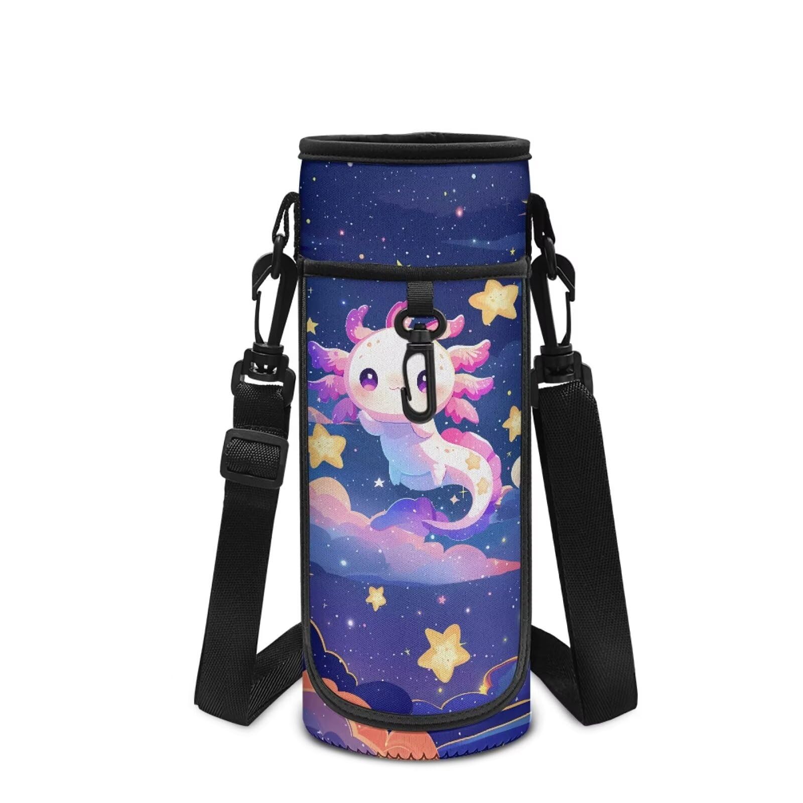 Howilath Axolotl Water Bottle Carrier Bag Fit 40 oz, Insulated Leak-Proof Water Bottle Holder with Shoulder Strap & Phone Pocket, Star