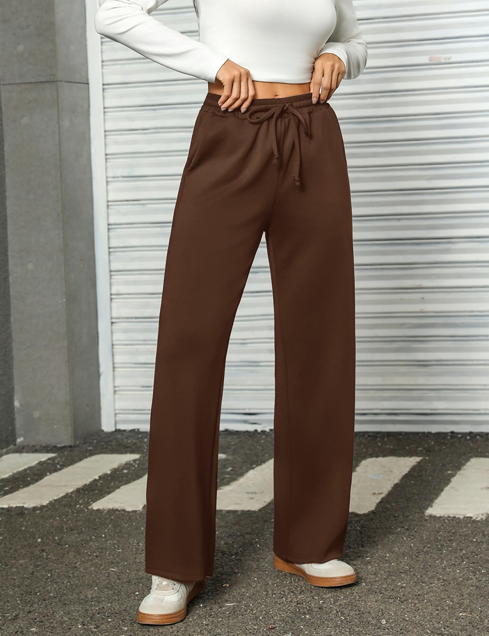 Totatuit Pantalón Mujer Invierno Ancho Recto Cintura Alta con Bolsillos Jogging Casual Cálido Ajustable con Cordón