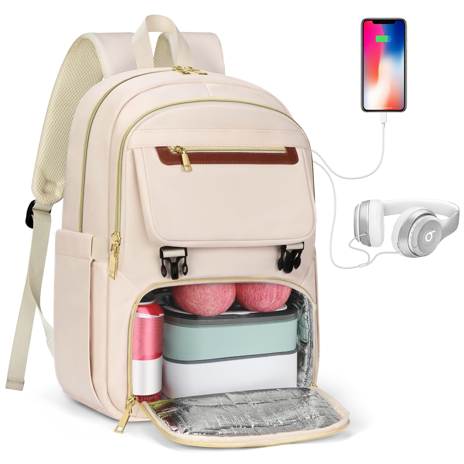 Lunch backpack for Women 15.6 Inch Laptop Backpack With USB Port Travel Backpack With Detachable Bag Work Backpack With Lunch Compartment Water Resistant Computer Backpack for College Business