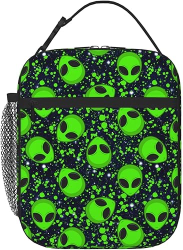 Miniatura 30 de Lonchera verde de los años 80 y 90 con aislamiento retro neón para mujeres y hombres, lonchera reutilizable a prueba de fugas con compartimento 80s