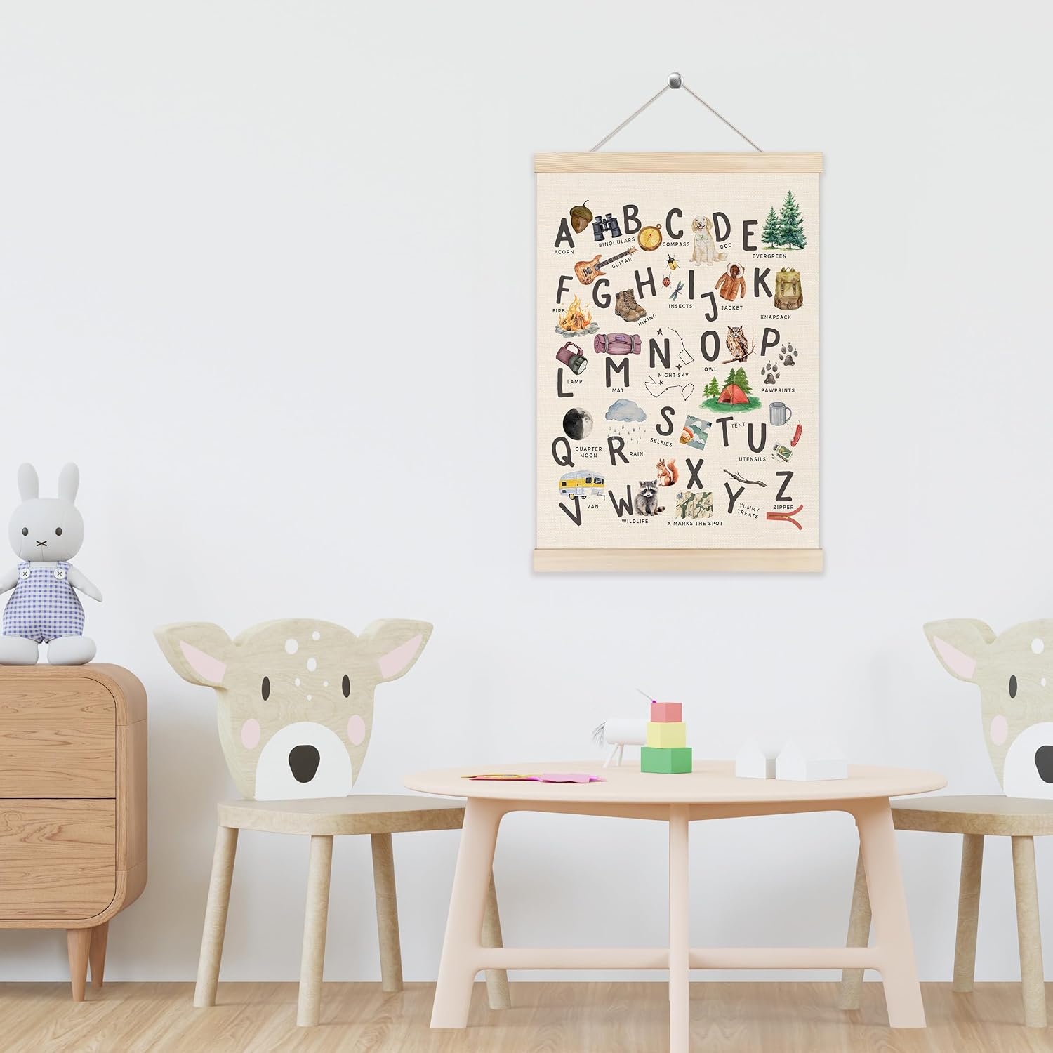Koesus Camping Alphabet Nursery Wall Art Poster Hanger Frame 12x16 Inch, Camper RV Decor, ABC Educational Learning Canvas Pictures Prints Framed Wall Decor for Kids Room Nursery Preschool Classroom image 2
