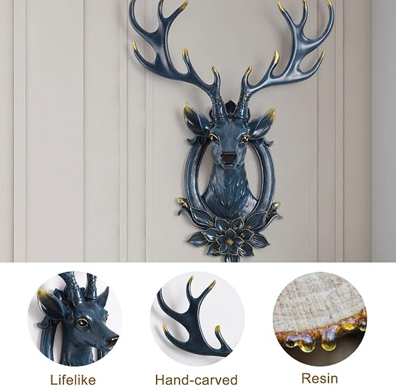 CMYCYDDPLY Resin Deer Head Wall Mount, Animal Heads 3D Wall Decor, Deer Skull Mount with Detachable Antlers, Wall Sculptures for Home Bar Office(White)