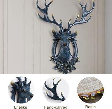 CMYCYDDPLY Resin Deer Head Wall Mount, Animal Heads 3D Wall Decor, Deer Skull Mount with Detachable Antlers, Wall Sculptures for Home Bar Office(White)