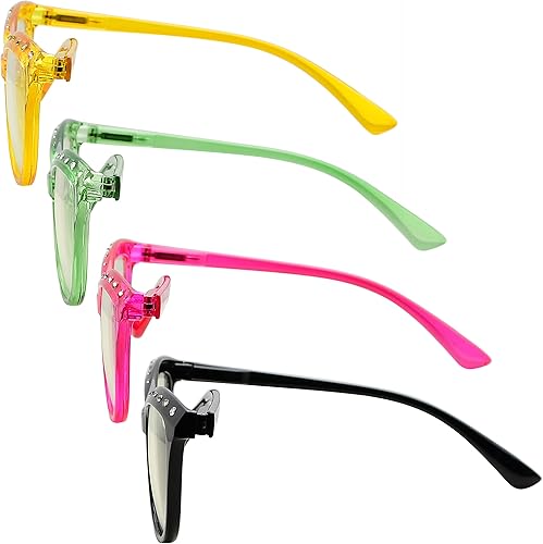 Miniatura 3 de CessBlu Paquete de 4 lentes de lectura con bloqueo de luz azul para mujeres con diamantes de imitación de ojo de gato + 1.0