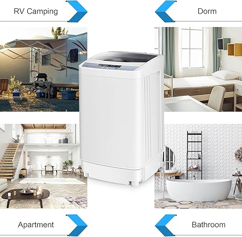 Miniatura 8 de COSTWAY Lavadora portátil, capacidad de 12 libras, lavadora completamente automática con 10 programas de lavado, pantalla LED, 8 niveles de agua,