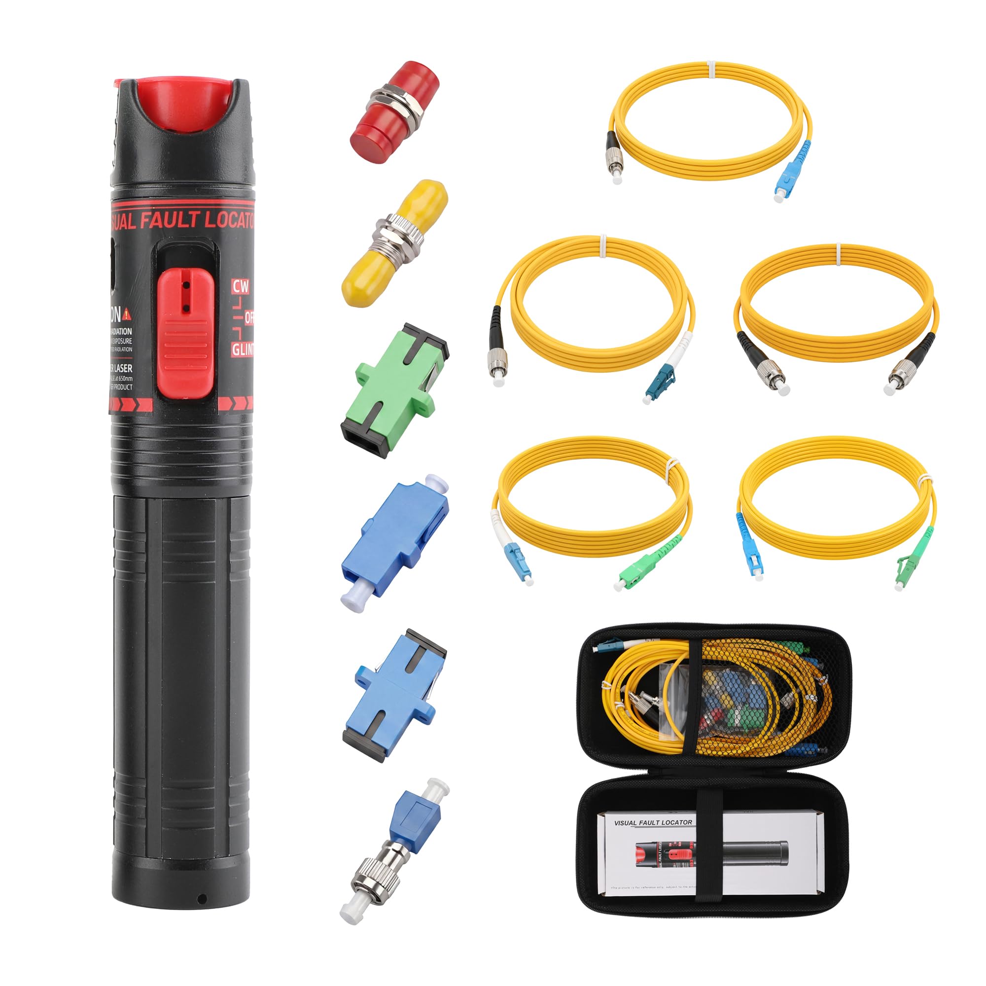 12PCS FTTH Fibre Optic Test Kit, Rechargeable - 30km Visual Fault Locator