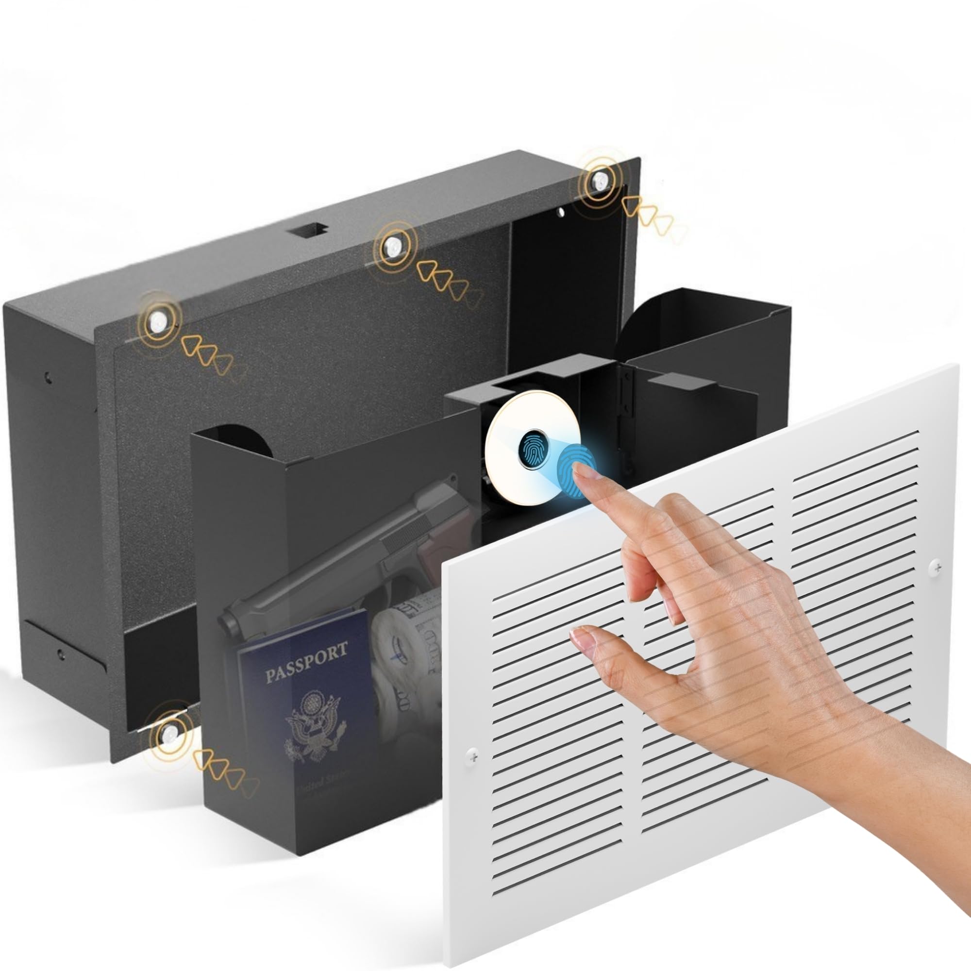 Elder Welder® Hidden Wall Safe with Air Vent Cover, Biometric Lock