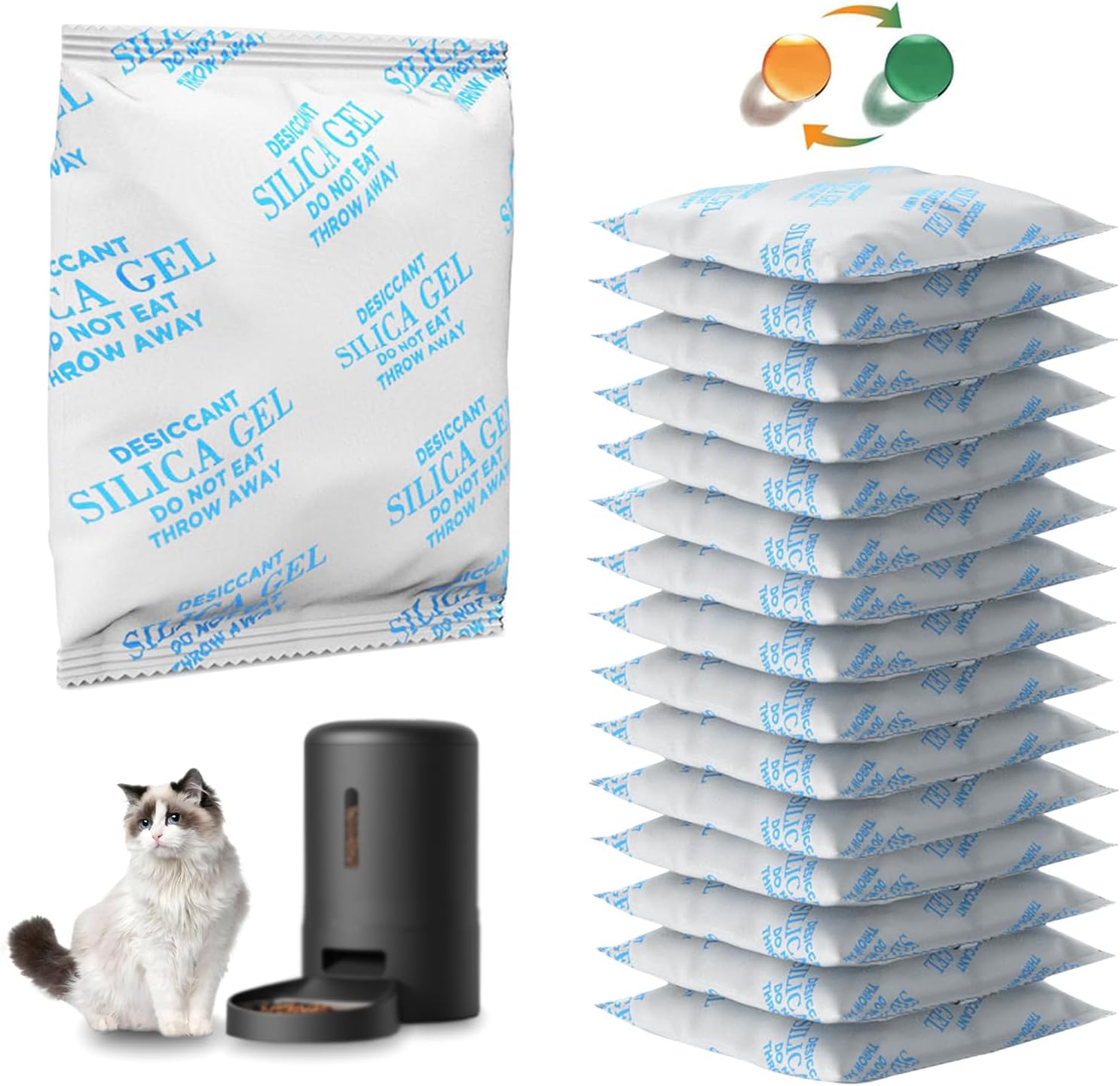 16 Packs Pet Food Desiccant Bag Compatible with PETLIBRO/PETKIT Automatic Cat Feeder, Desiccant Packs Replacement with Color Indicating for Automatic Pet Feeder(Individually Packaged)