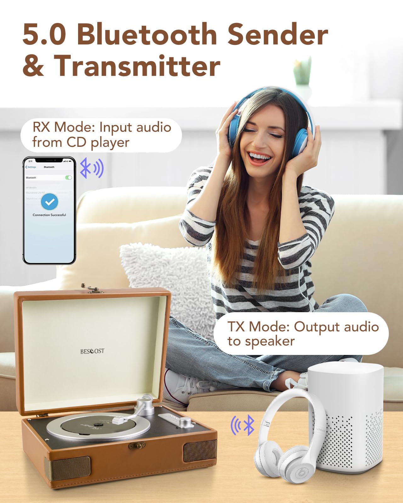 Lecteur CD Portable et Haut-Parleur Bluetooth 2 en 1, Style Valise Vintage, Avec USB AUX, Pour la Maison, Bureau (Marron)