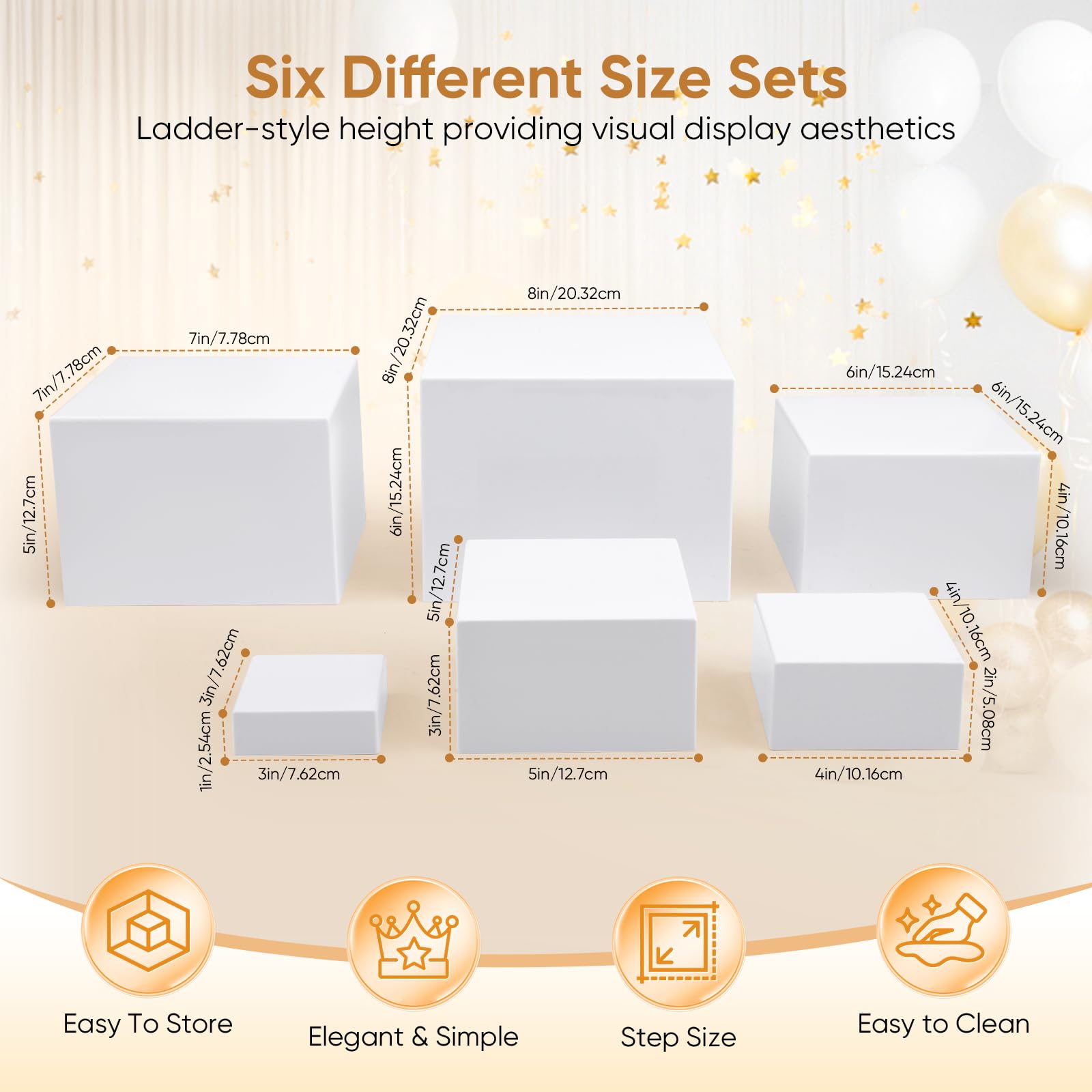 Juego de 6 soportes para tartas de acrílico en color blanco, soporte para buffet con base hueca, soporte versátil para postres para bodas, cumpleaños y fiestas (8/10/13/15/18/20 cm)