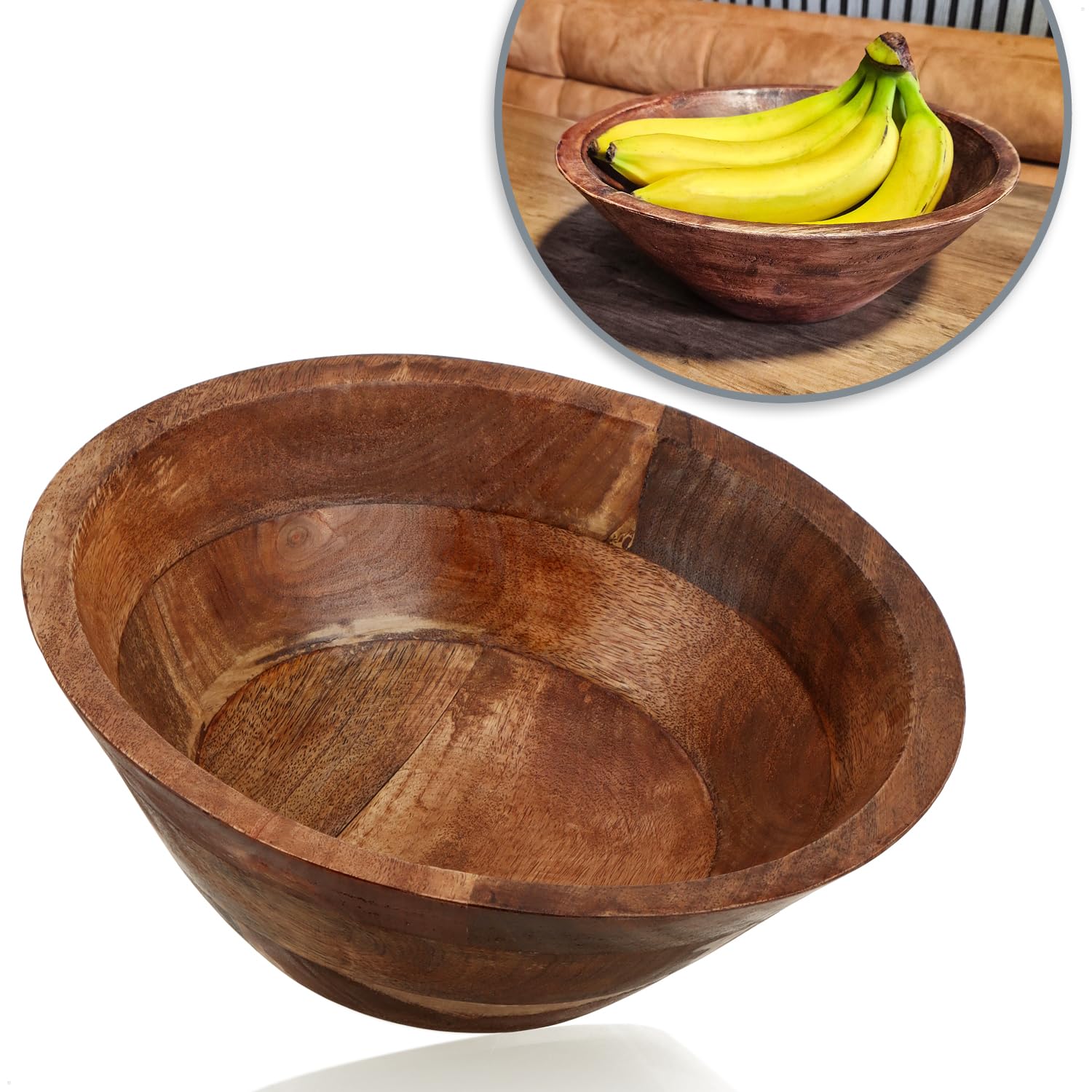 com-four® Bol décoratif en Bois d'acacia - Bol à Fruits Moderne - Bol à Snack Rustique Ø 29 cm - Bol de Service de Forme Conique - Décoration d'intérieur Naturelle en Bois - Saladier