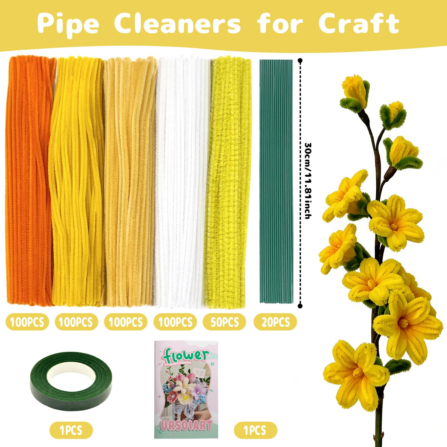 Yellow Pipe Cleaners Flower Kit, 450pcs 5 Shades Chenille Stems image 2