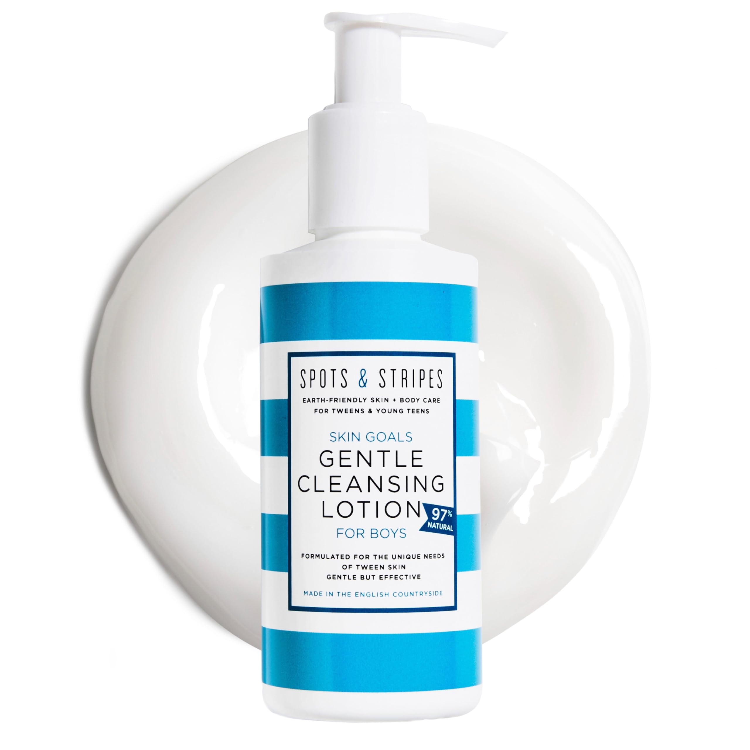Spots & Stripes - Skin Goals Gentle Cleansing Lotion for Boys, the Perfect Starter Face Wash for Teen and Young Skin with Virgin Coconut, Kukui and Chamomile, Super-Gentle, Combats Blemishes (150ml)