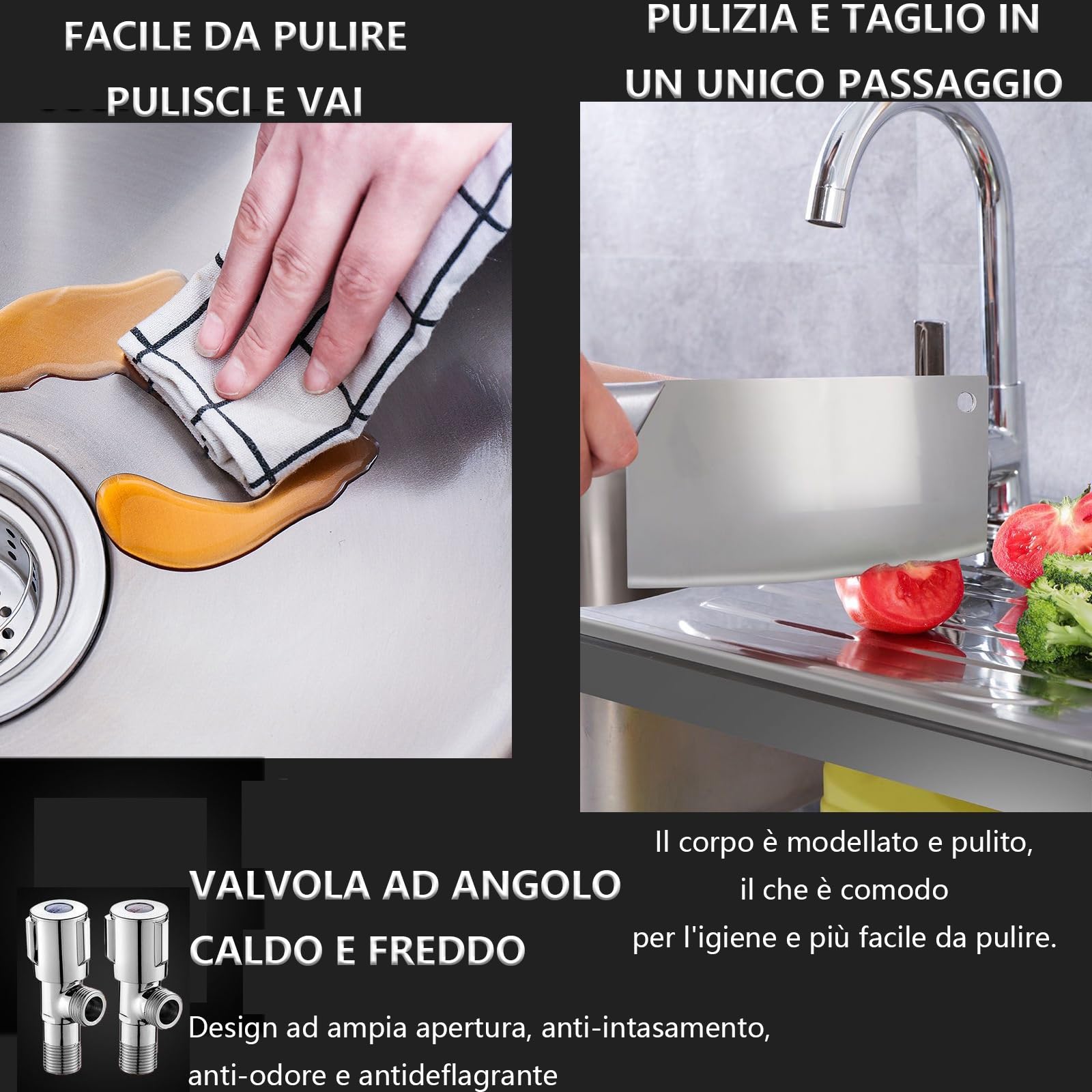 Lavandino da esterno a libera installazione,Inossidabile con il Rubinetto Girevole 360°, tavolo da preparazione con console e supporto,Facile da pulire,per Garage, Cucina. (Size : Double layer)