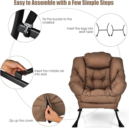 Miniatura 45 de Giantex Silla perezosa moderna, silla de salón contemporánea de tela de poliéster con marco de acero, silla individual tapizada con reposabrazos y