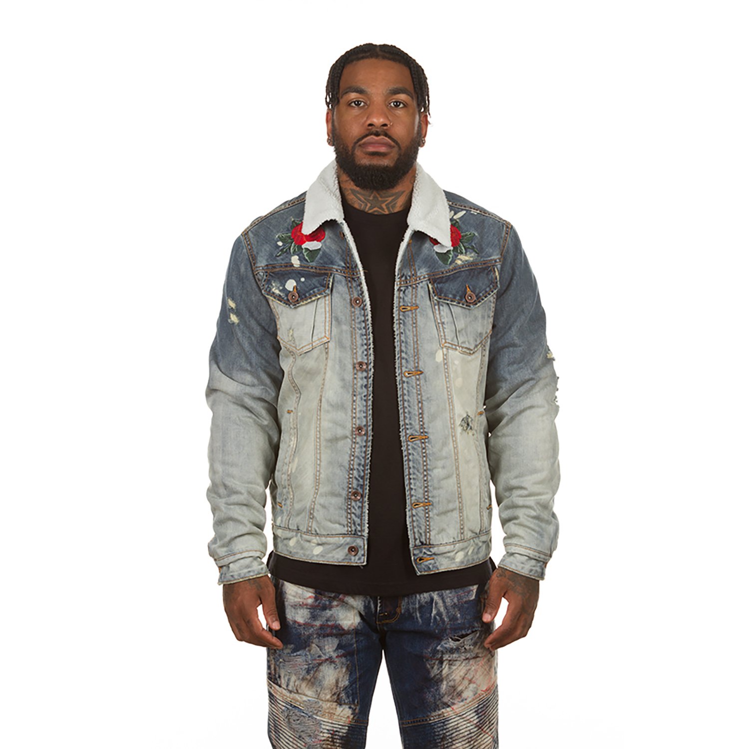 Akoo MAD Sherpa Lined Denim Jacket in 