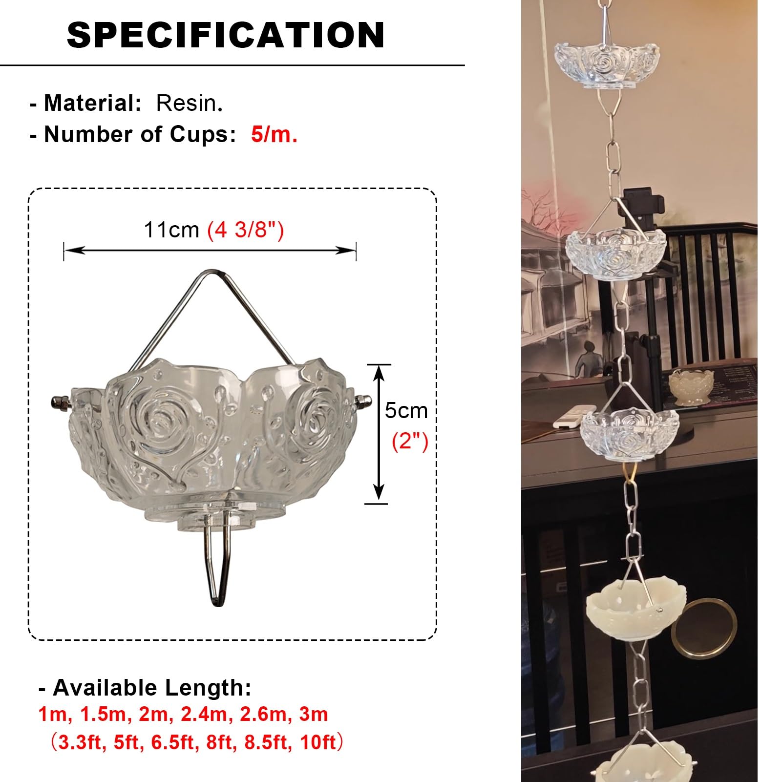 Chaine De Pluie Décor Extérieur De Chaîne De Pluie De Lotus, Chaîne De Descente De Gouttière Pour Le Drainage Des Avant-toits, Chaînes De Carillons De Pluie Réglables ( Color