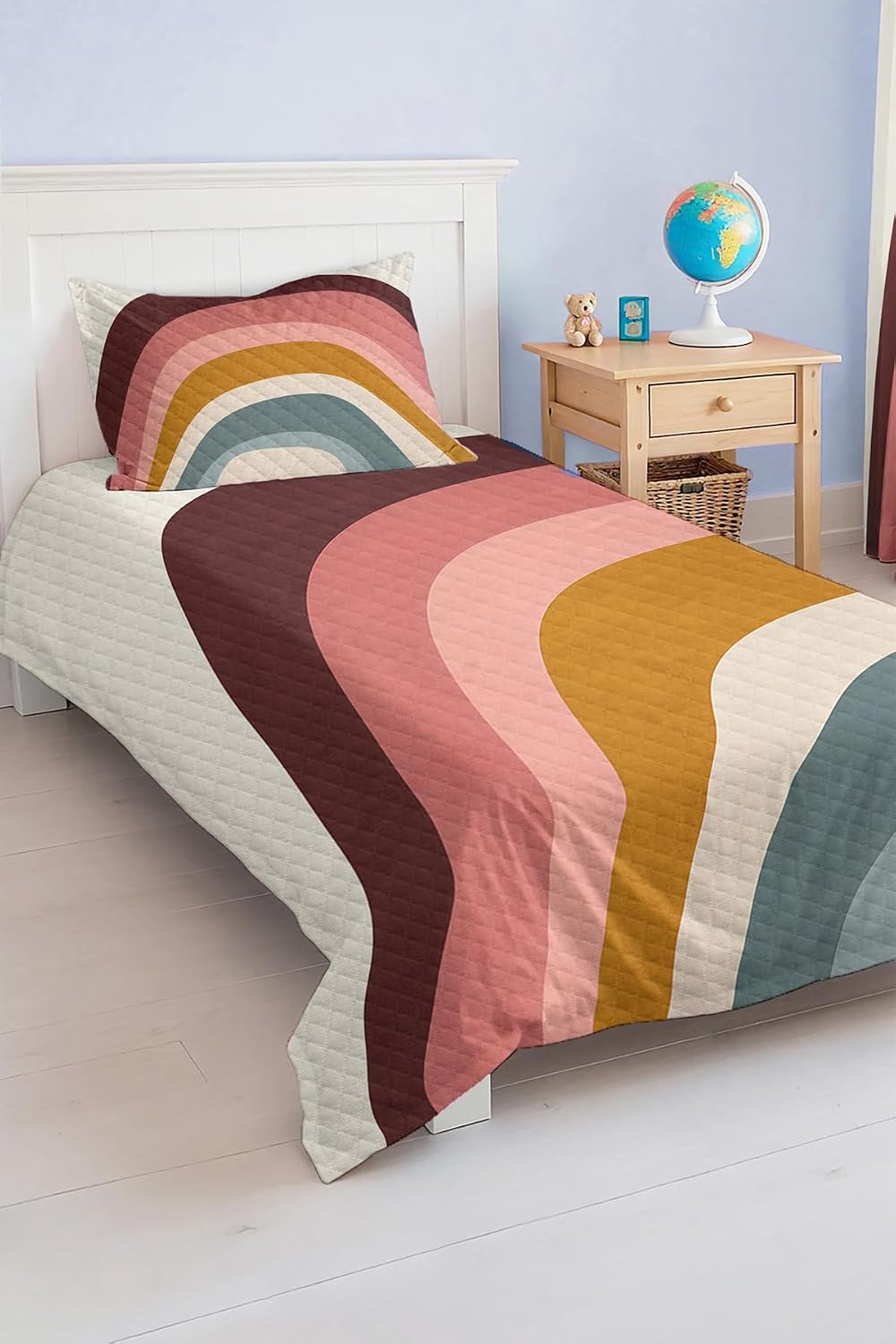 SODEF Bedding Set Mushroom Pattern Single Size Kids and Teens Room Quilt Cover Set, Fade Resistant Cotton Polyester Blend, 2 Pieces - Multicolor, One Size