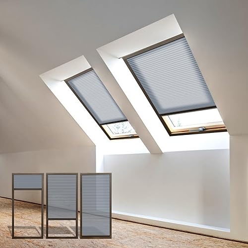 Vista 38 de Skylight Shades Cordless Cellular Blinds 100% Blackout Honeycomb Shade for Ceiling Roof Inclined Plane Room Windows Custom Size Dark Coffee